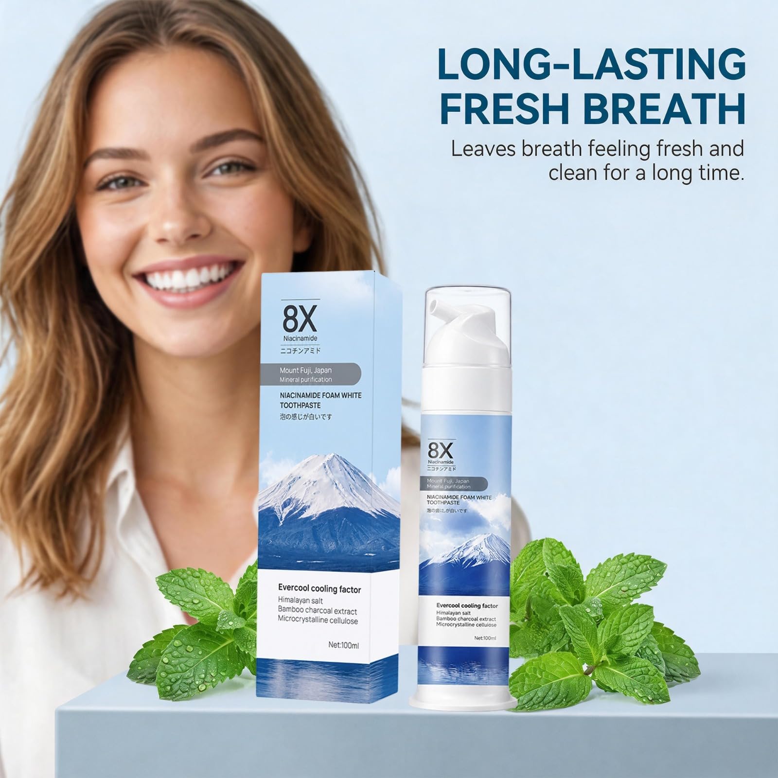8xNiacinamide Foam Whitening Pasta do zębów 100 ml, zaparzana węglem