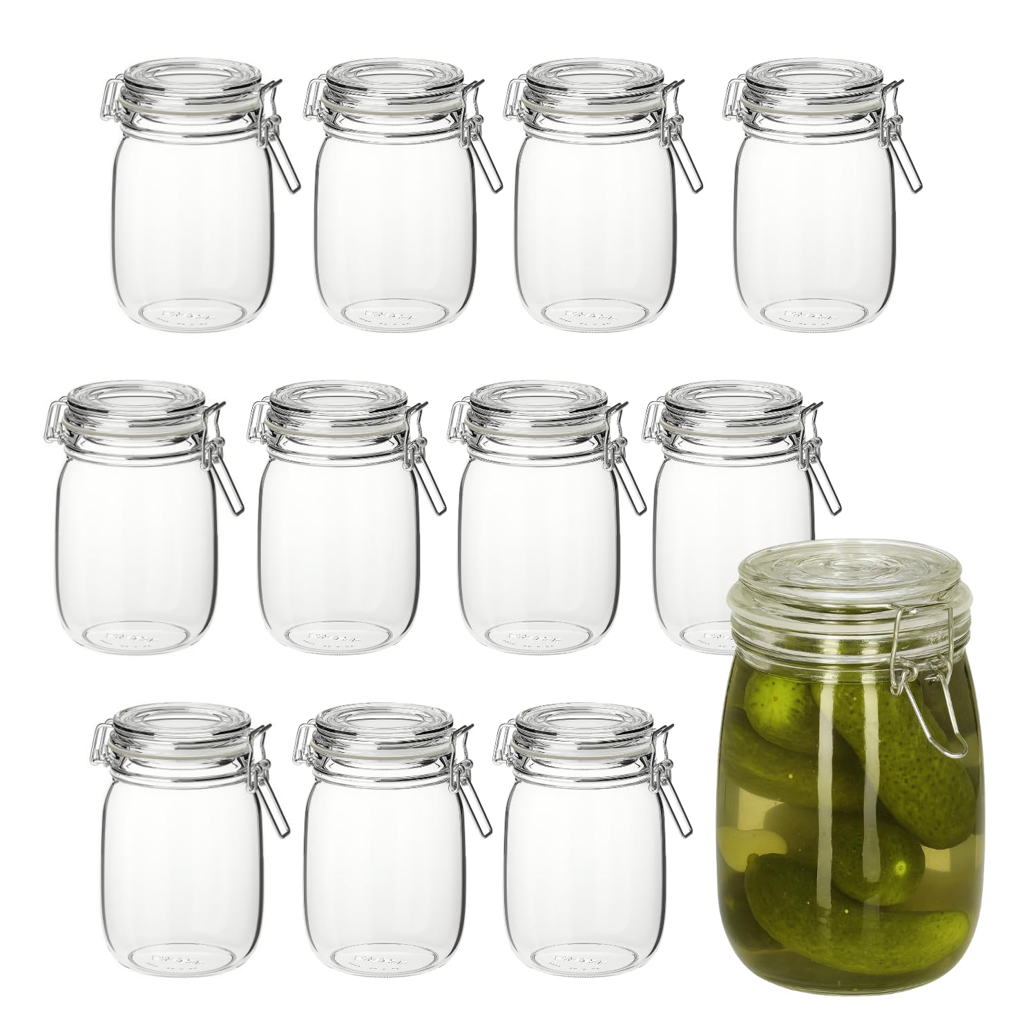 PALUPLUS 12 Barattoli in Vetro Tondi con Coperchio da 1 Litro, Misura 13x12x17 cm, Vasetto vuoto con Chiusura a Clip Ermetica, vasi sottovetro per marmellate, Biscotti, Cereali, Bomboniere -249C -9