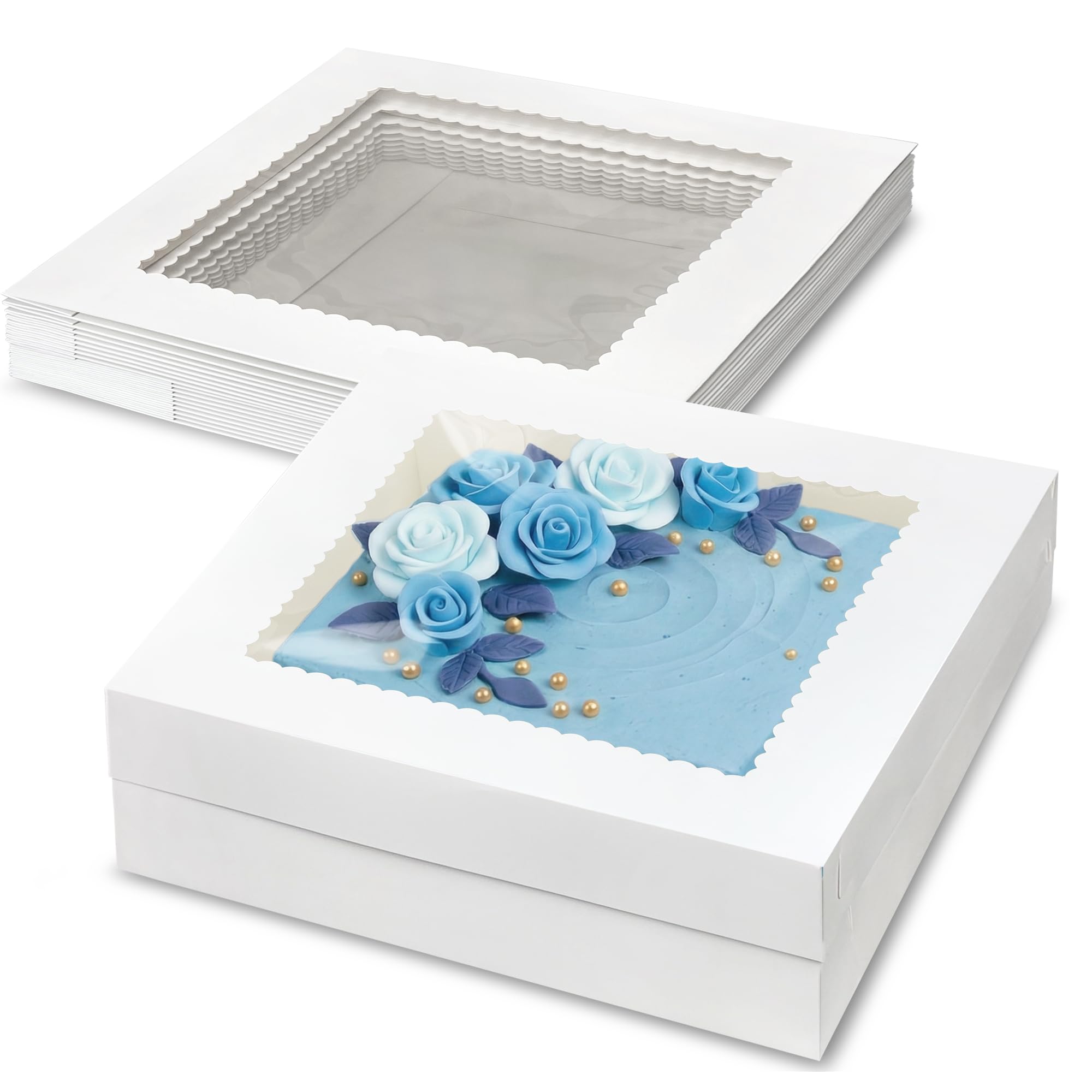 Keeparty White 10 Pcs 16X16x4 Inch Cake Boxes With Window Large Bakery Box For Cake Cupcakes Donuts Cookies Dessert Pastry Packaging
