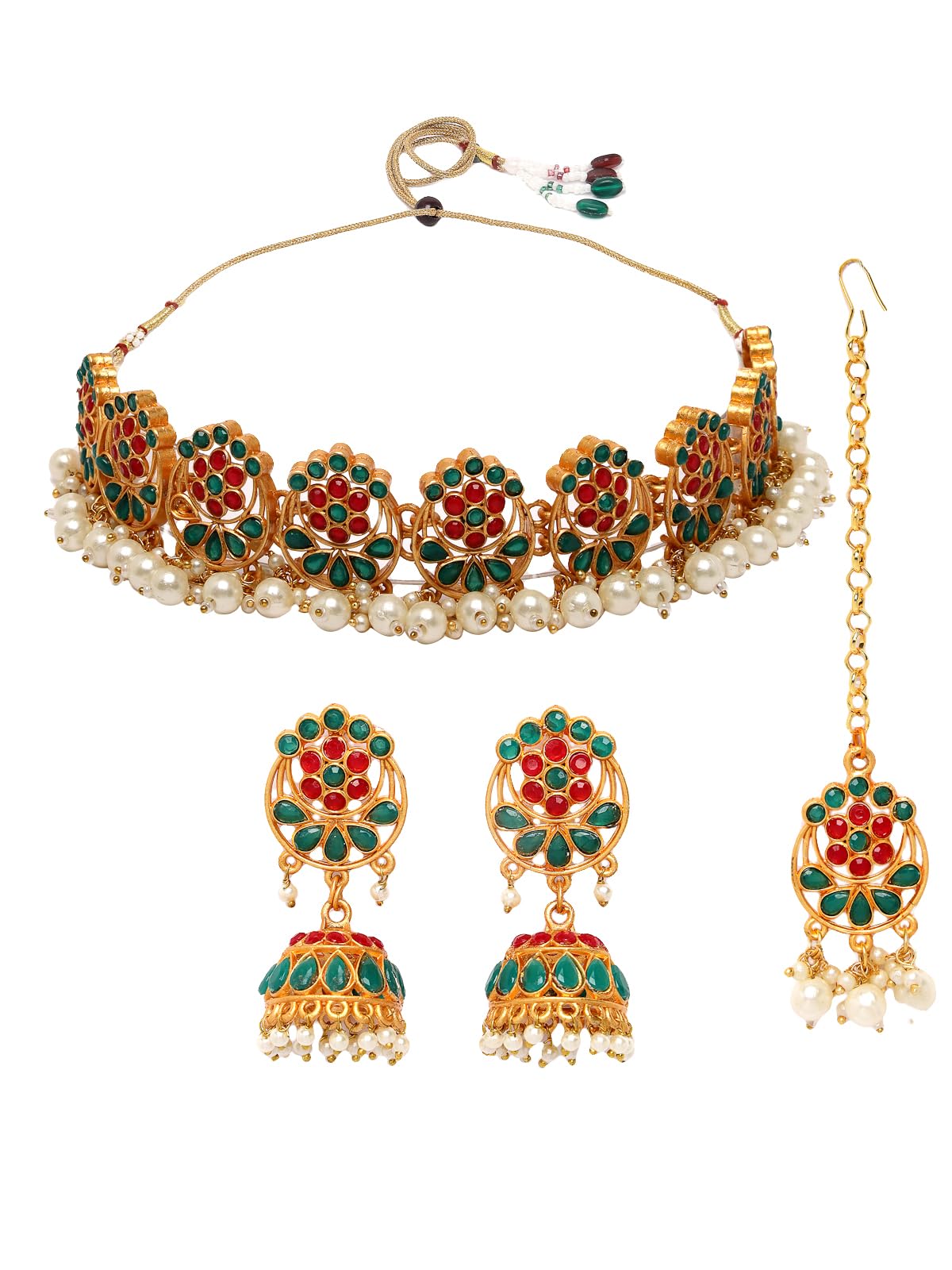 Sukkhi Indian Collection Gold Plated AD Stones Studded Red & Green Collarbone Necklace Set With Jhumki/Jhumka Earrings Maangtika | Jewellery Set For Women And Girls |NS105988 (B0CPPBPDV3) Amazon Price History, Amazon Price Tracker