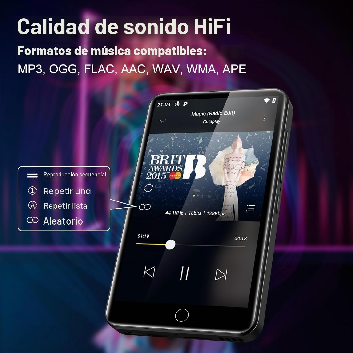 Reproductor MP3 con Bluetooth y WiFi, ZAQE 80 GB de Memoria y Sistema operativo Android, Pantalla táctil de 4 Pulgadas, música de Spotify, Altavoz Integrado, Radio FM, Reproductor MP4 para niños.
