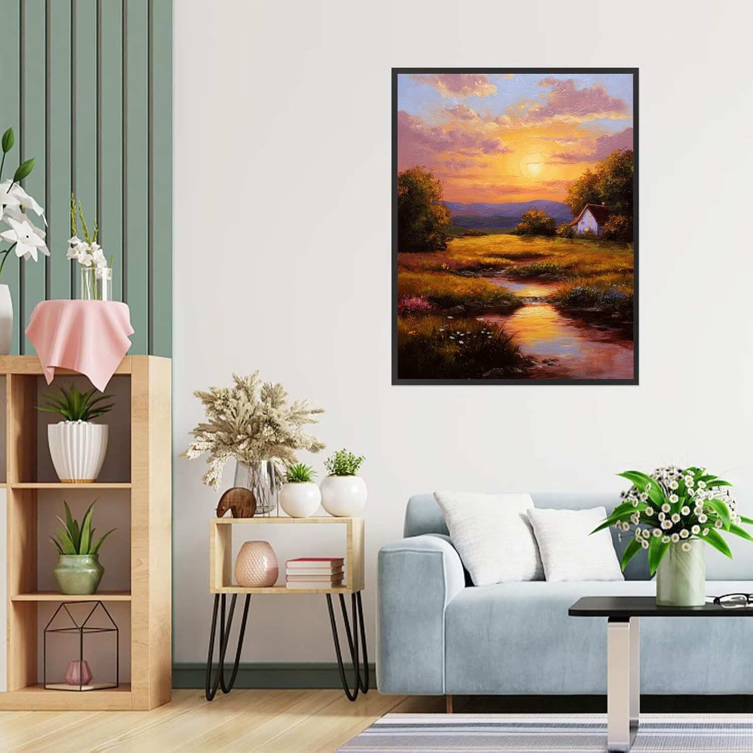 Dipingere con i Numeri Adulti tramonto, pratoia Dipingere con i Numeri Bambini DIY Kit, Set Premium con Pennelli, Decorazione Casa & Creativo Regalo, Attività di Tempo libero 90x120cm z-254