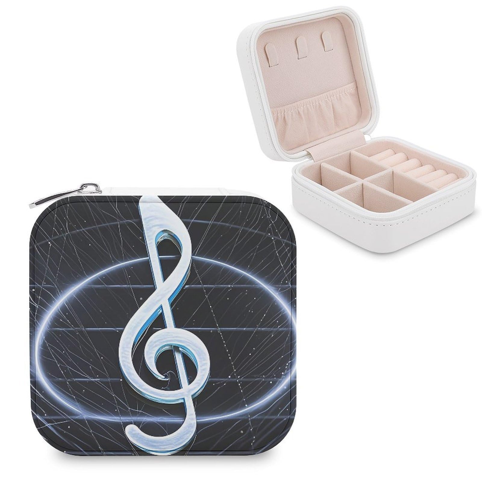LZQPOEAS Musical Note Jewelry Box Mini Jewelry Travel Case Trendy Stuff Ring Box Custom PU Leather Jewelry Boxes Portable Jewelry Case Earring Storage Organizer for Girls Women