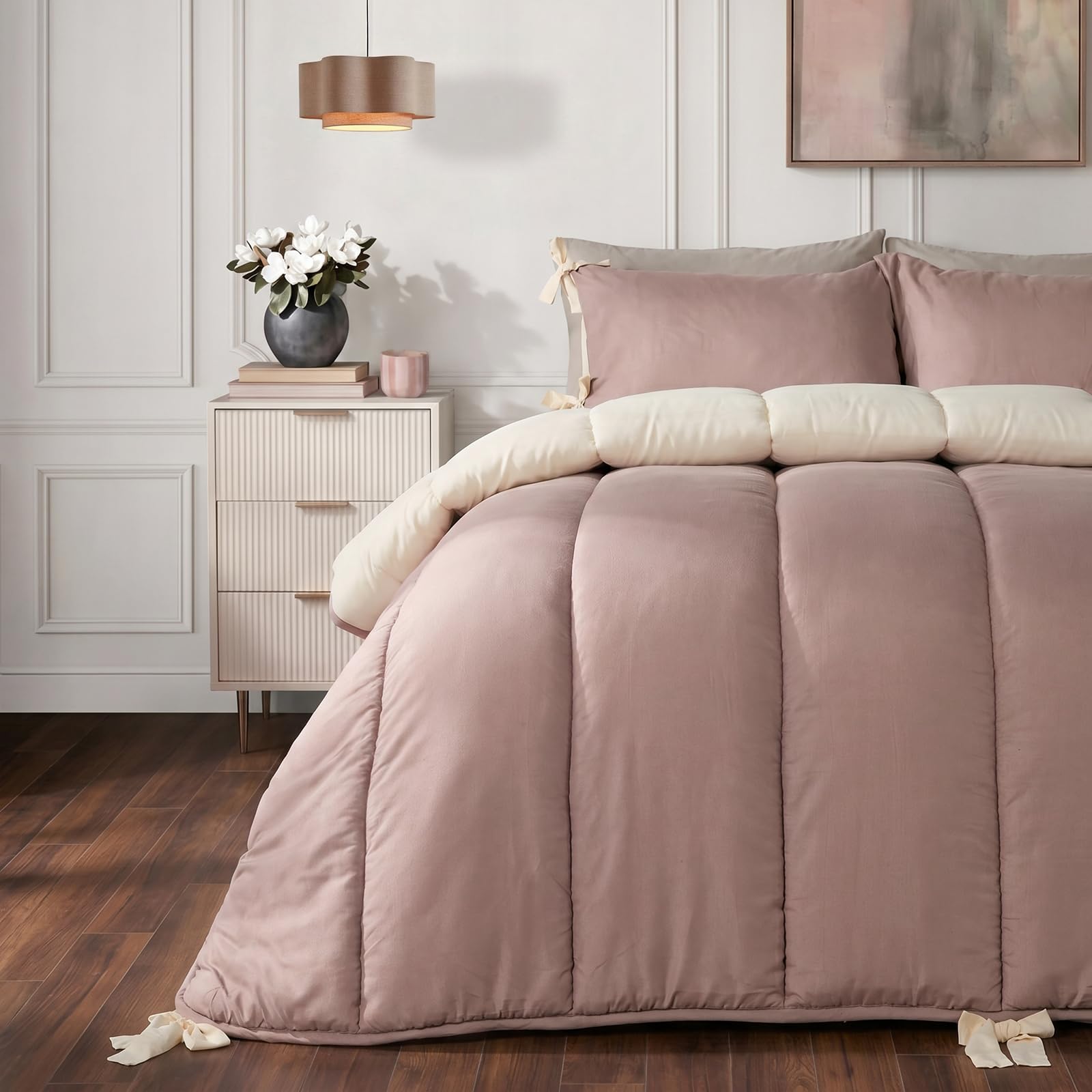 OHS Bow Corner Coverless 7.5 Tog Duvet Set Double, Ivory/nat - Double