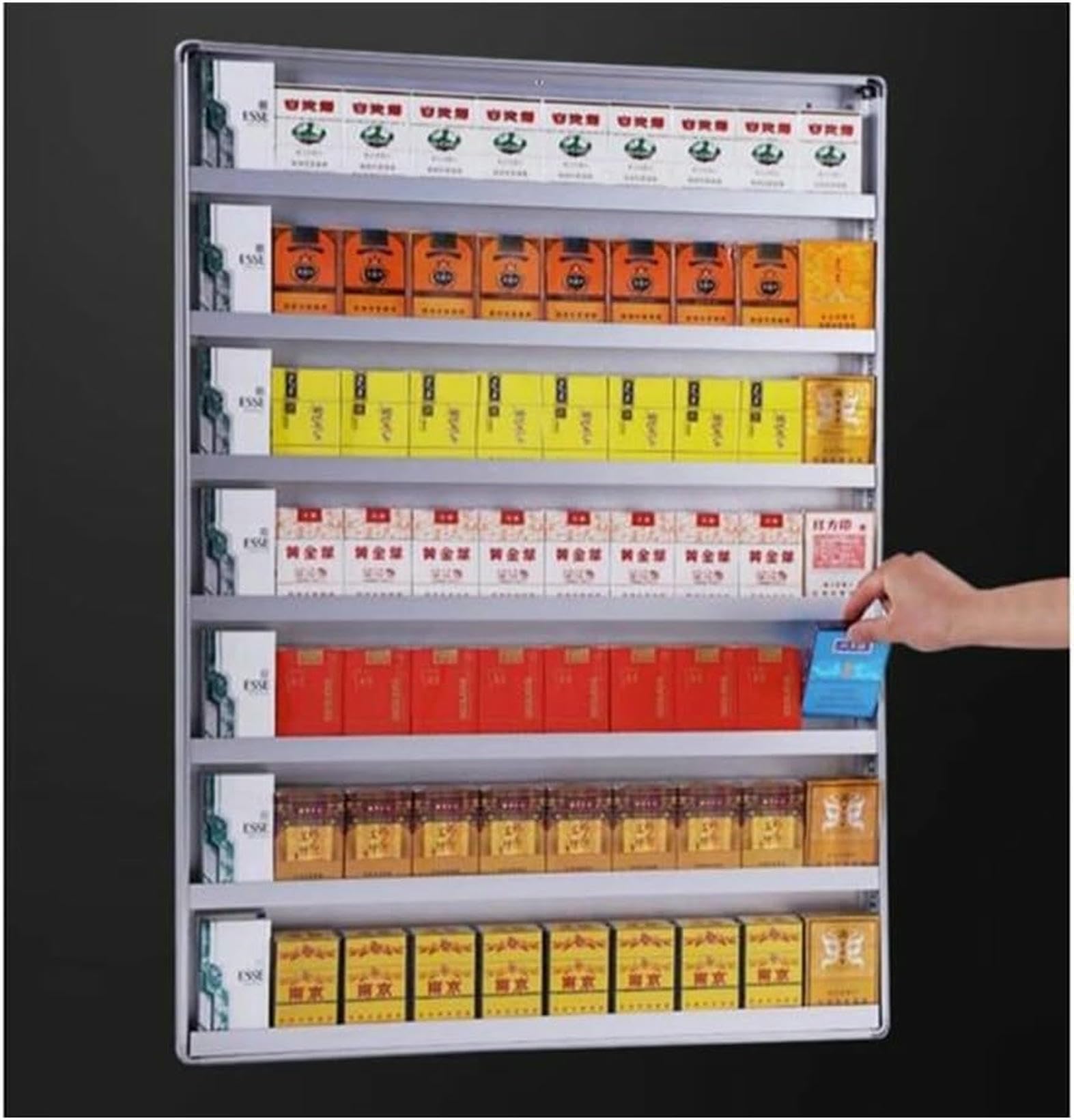 Présentoir à cigarettes haut de gamme, support en alliage aluminium et verre acrylique 90x8