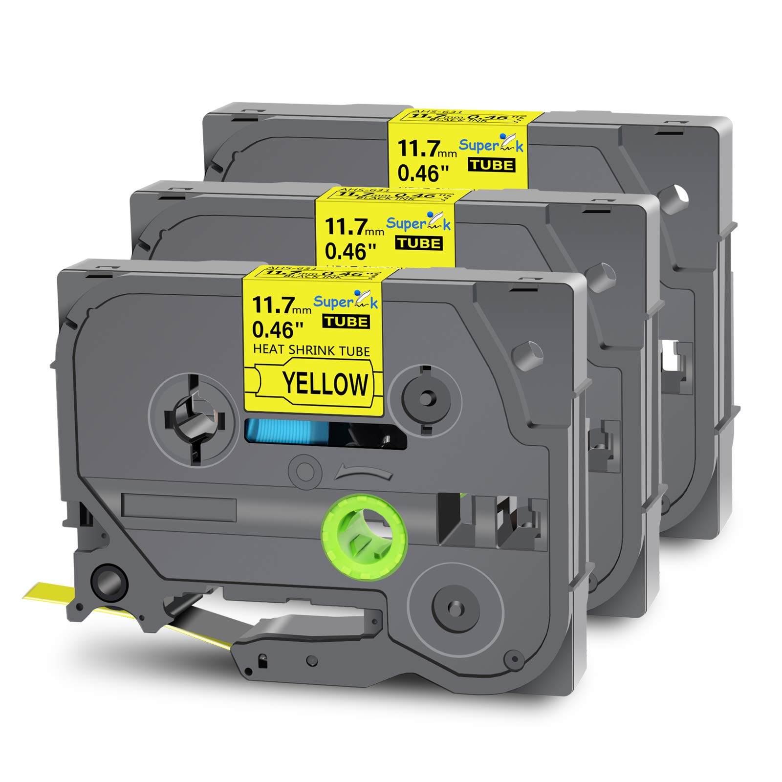 USUPERINK 3 Pack Compatible for Brother HSe-631 HSe631 HS-631 HS631 Black on Yellow Heat Shrink Tube Label Tape use in PT-D210 D200 D400 D450 D600 H300 P700 P900 Printer (0.46''x 4.92ft,11.7mm x 1.5m)