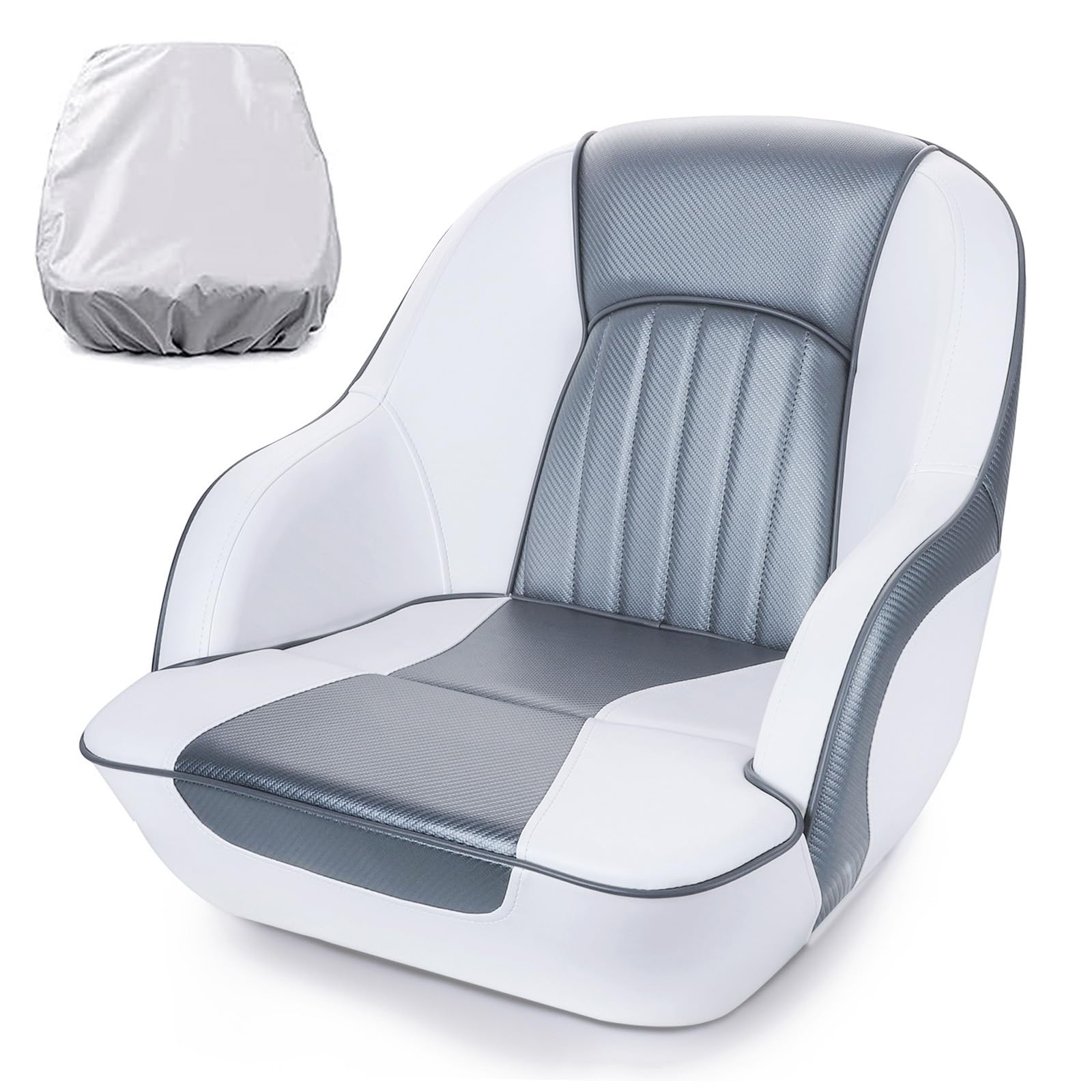 NESHULT Premium Captains Bucket Boat Seat Captain Seat with Boat Seat Cover, White/Silver Grey