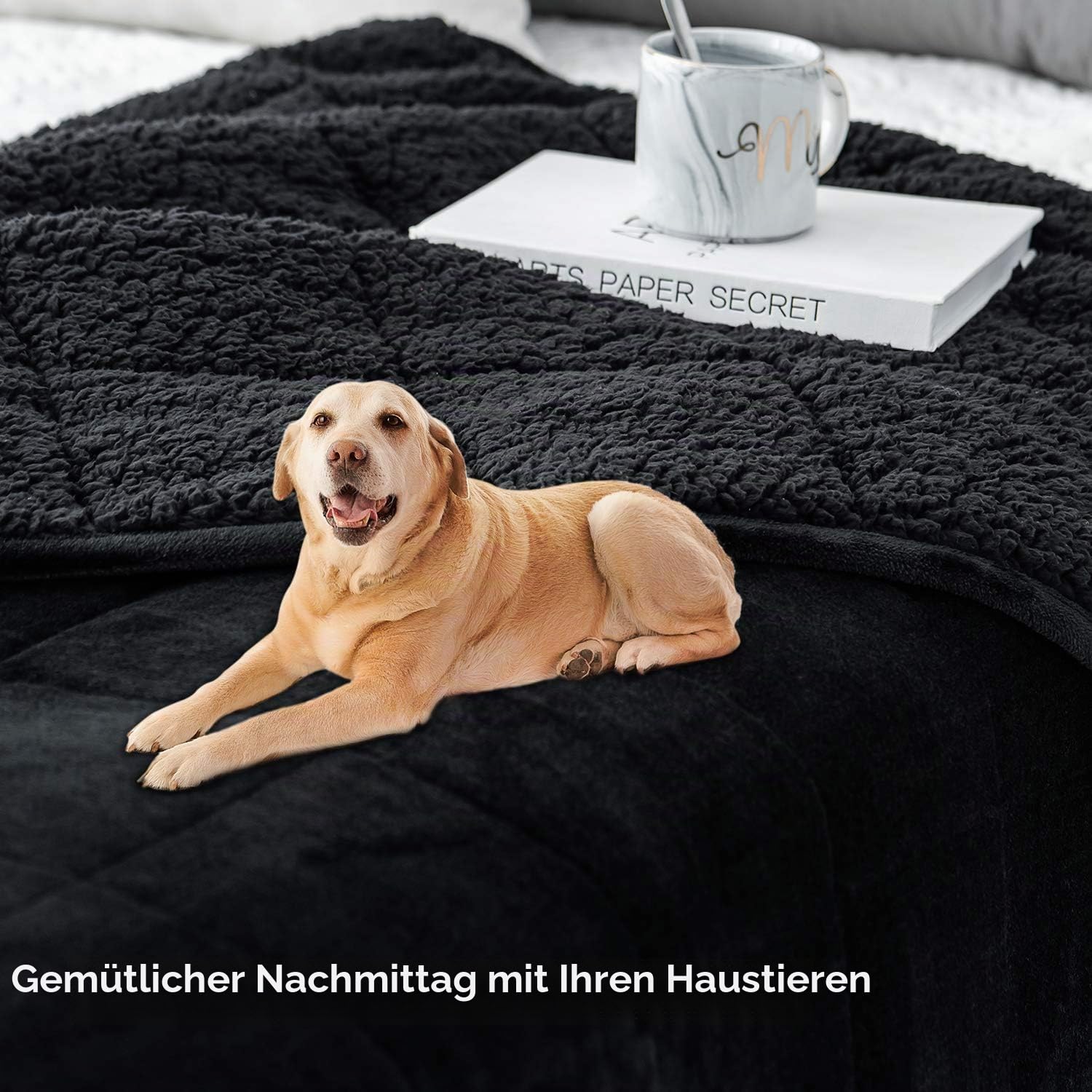 Sivio Gewichtsdecke 7kg Schwarz 150x200cm | Sherpa wendbar, Queen-Size, ideal für Tiefschlaf, extra warm kuschelig & flauschig, waschbar