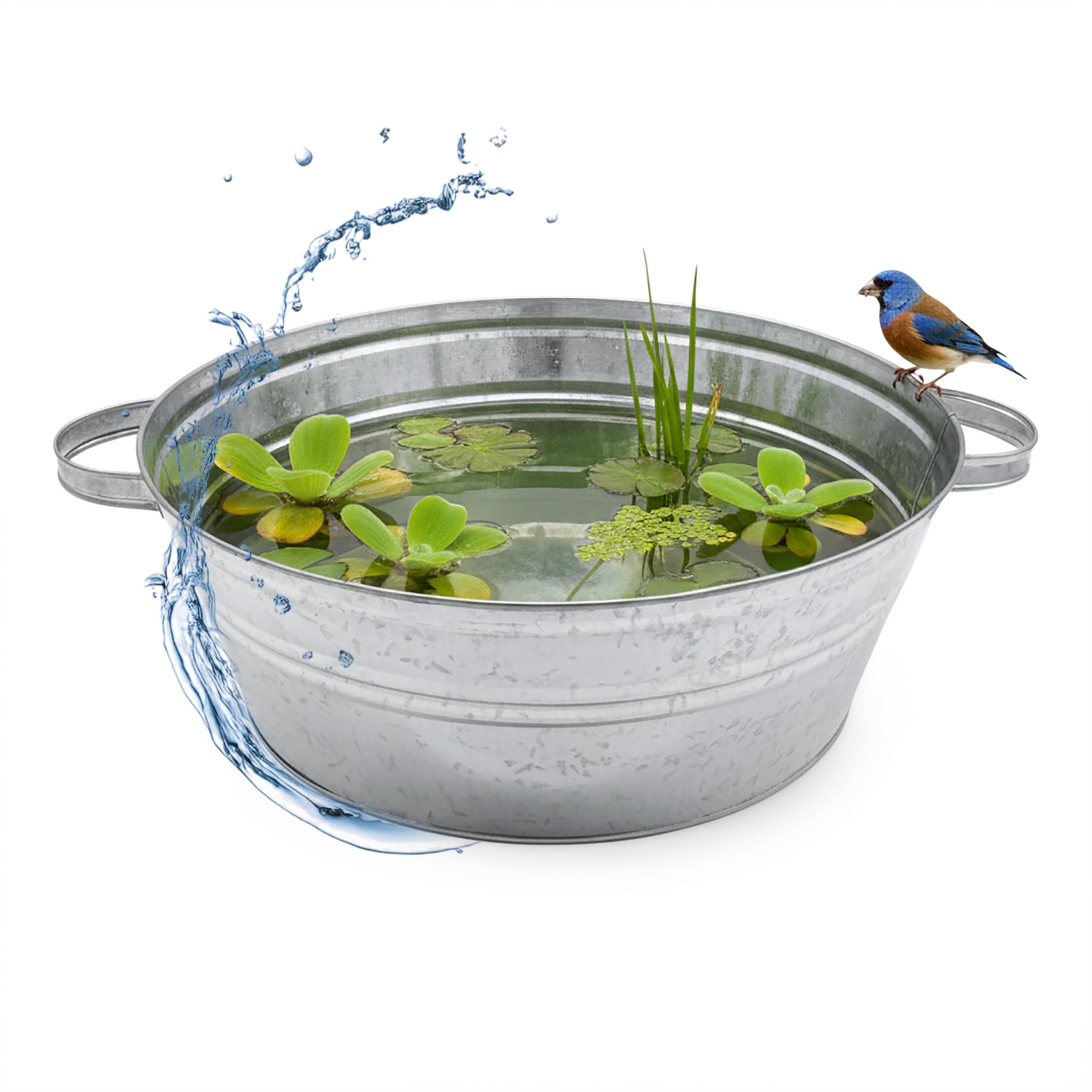 Spetebo Macetero de zinc, 13 litros, metal plateado, 40 x 14 cm, con asas | Macetero para flores, mini estanque ornamental, jardín, cuenco decorativo