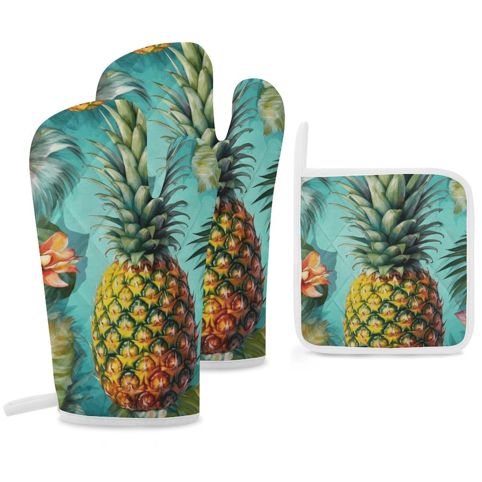 Gants de cuisine amusants et maniques motif tropical été