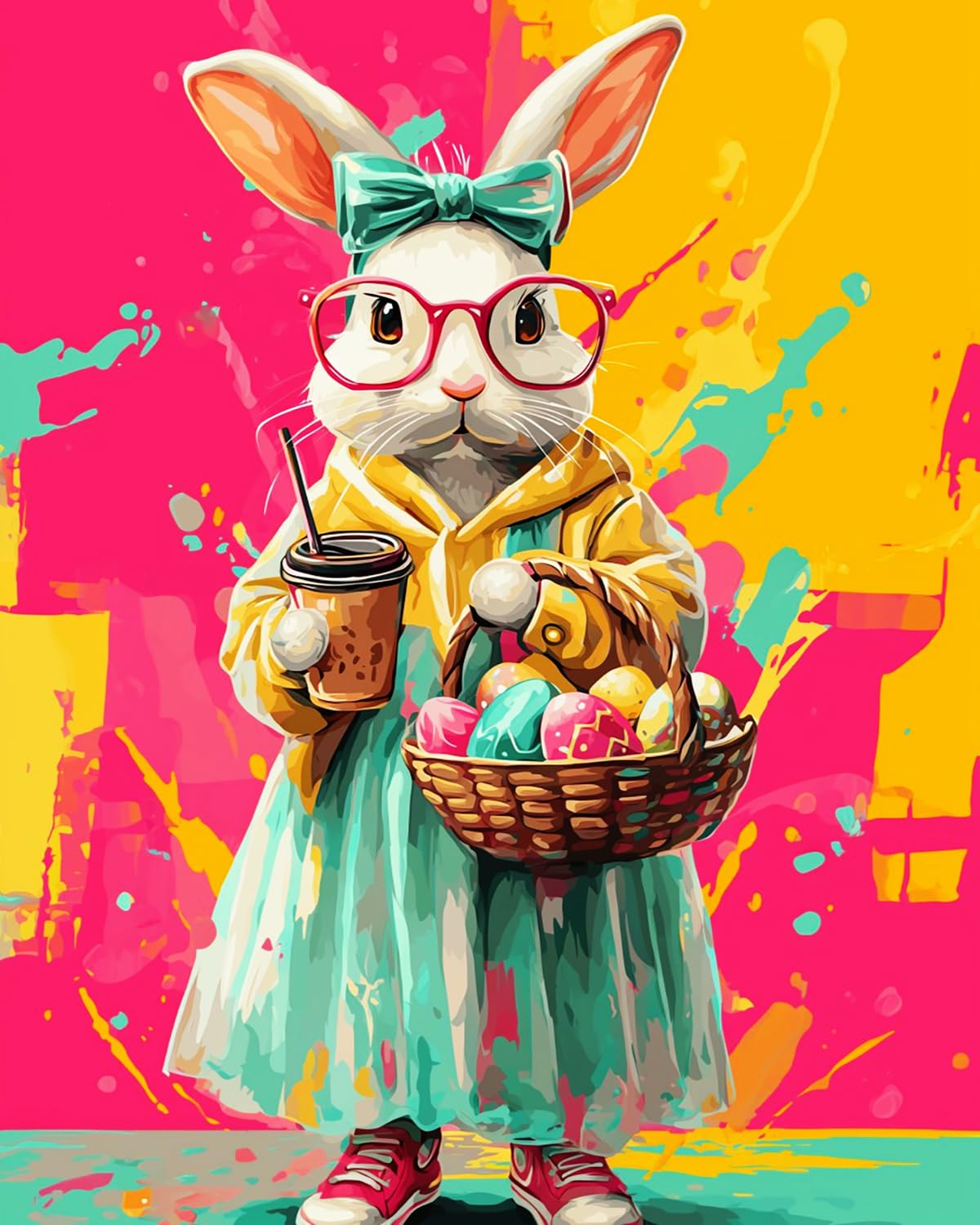 Liubaishi Women's Multicolour Paint By Numbers Kit For Adults, Easter Egg Bunny Girl, 40X50 Cm, Acrylic On Canvas