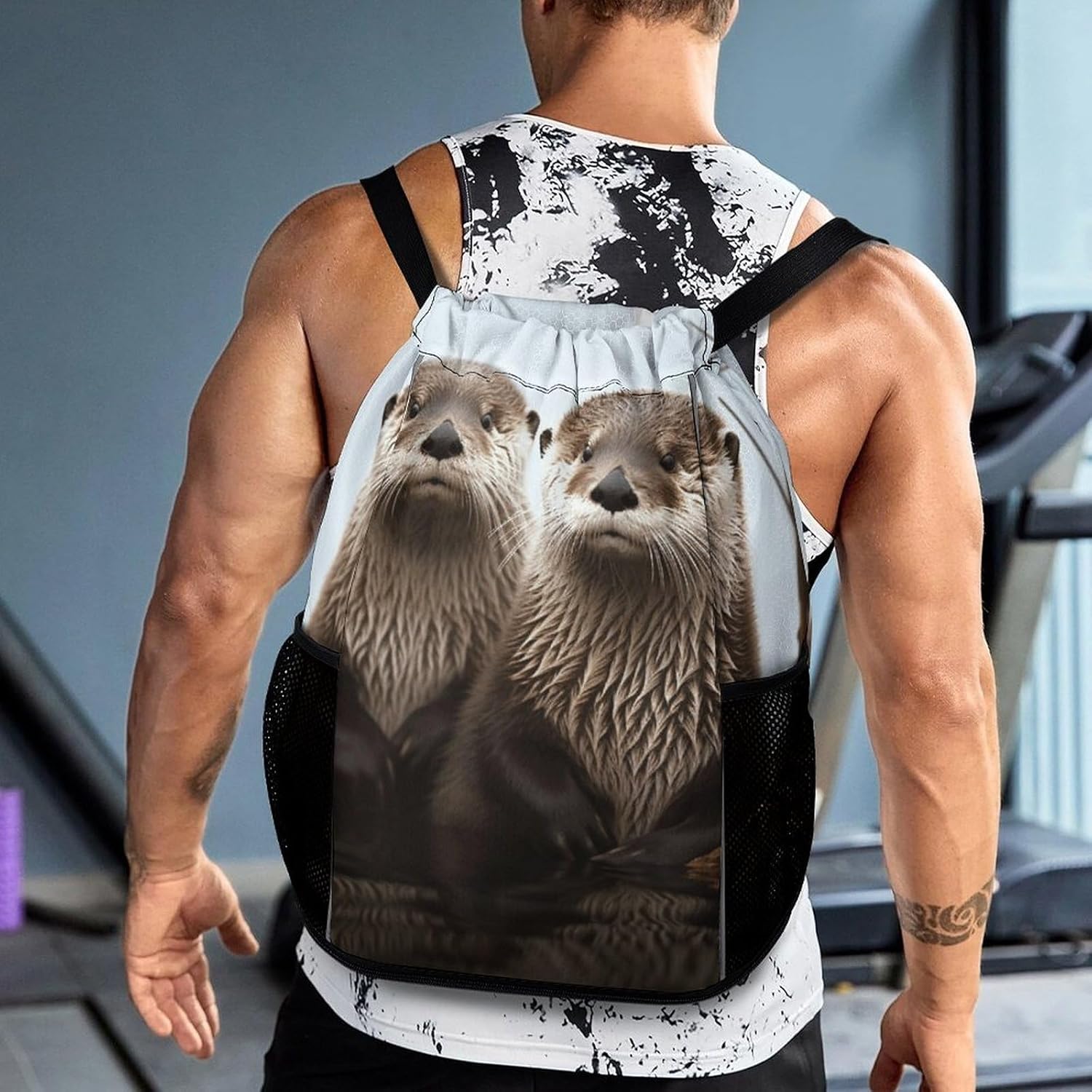 Sports Drawstring Backpack Cute Otter Lightweight Backpack Dry And Wet Separation Large Capacity