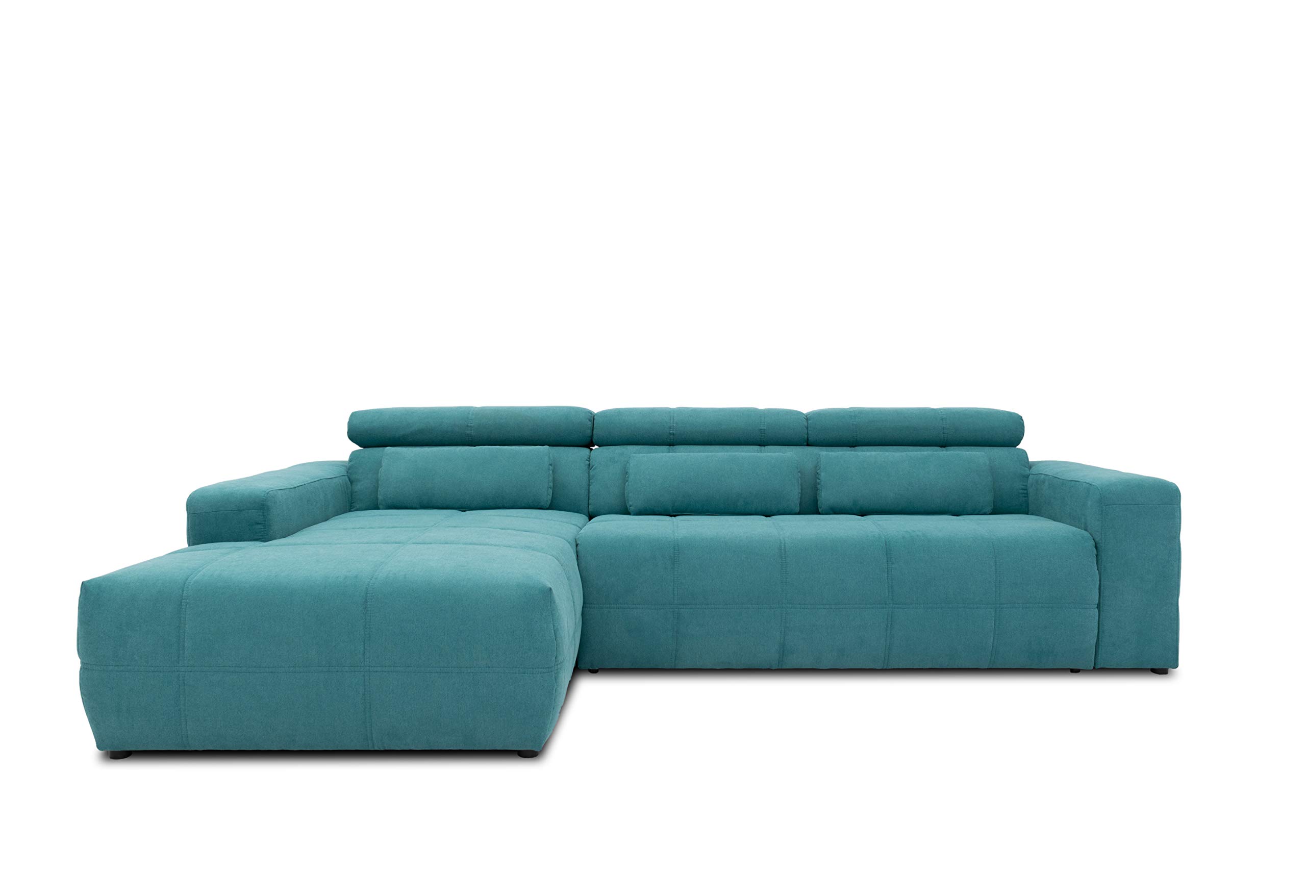 DOMO. collection Sofá esquinero Brandon con Respaldo en Forma de L, esquinero Acolchado, esquinero, 285 x 175 x 98 cm, Color Turquesa