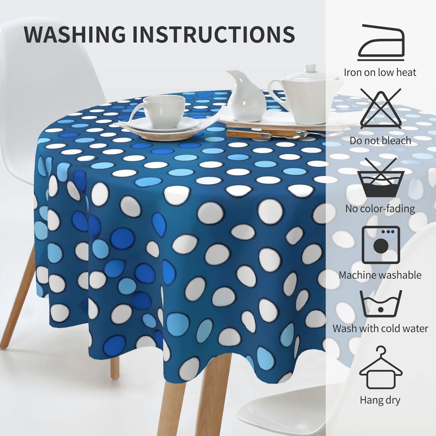 Blue Polka Dot Pattern Print Wrinkle Free Dining Table Cover for Birthday Party Farmhouse Tablecloths Up to 60 x 60 Inches