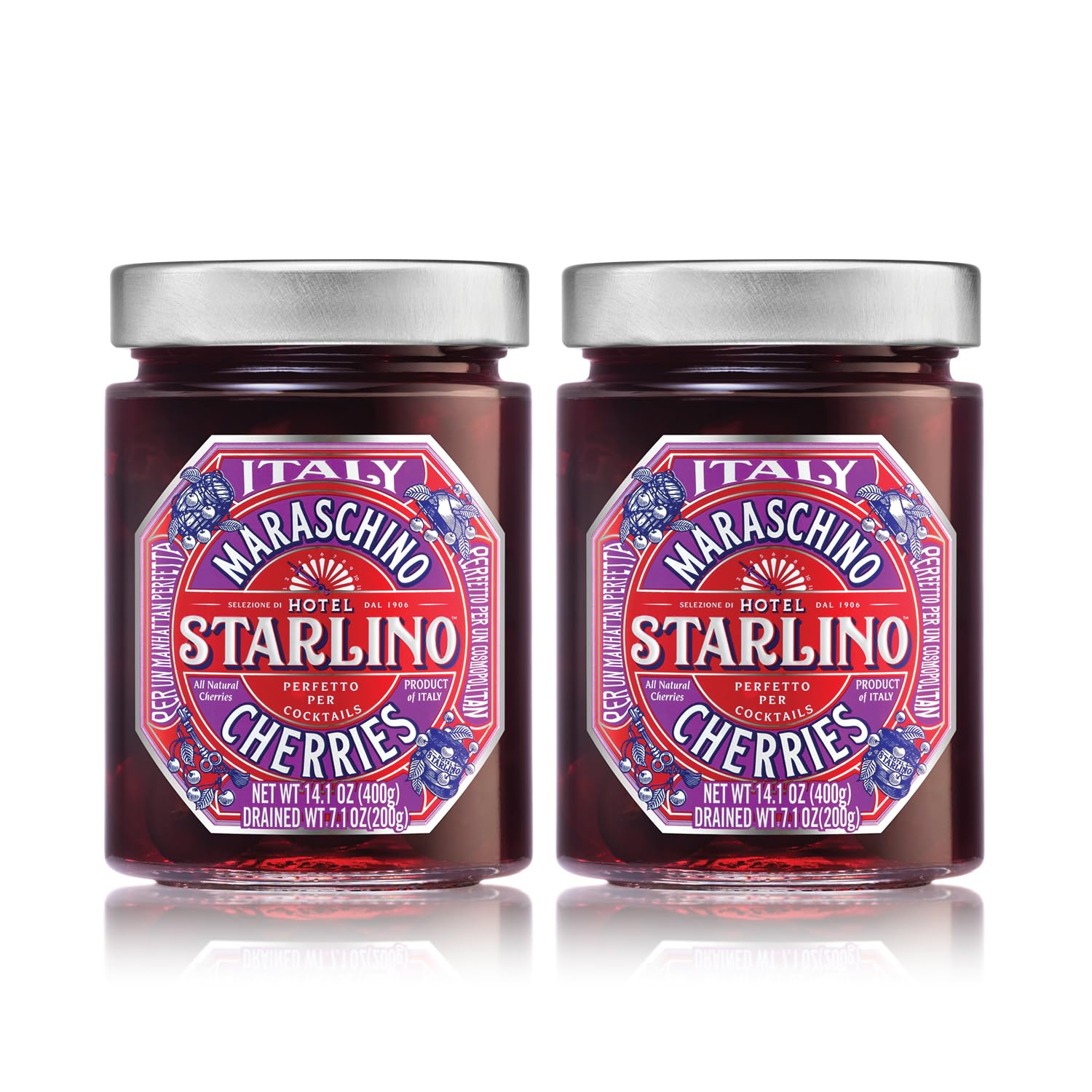Hotel Starlino Maraschino Cherries | Great Tasting Italian Cherry for Premium Cocktails and Desserts | All-Natural Home Essentials For Your Bar Cart or Makes a Great Gift | 400g Jar, Pack of 1