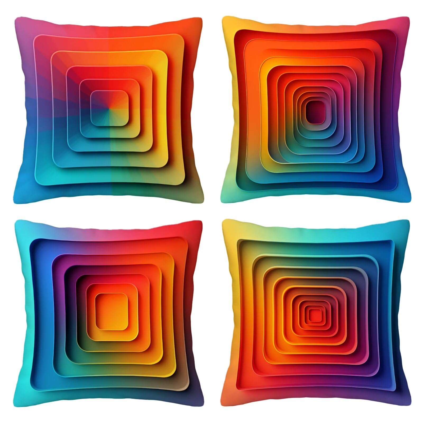 Outdoor Kissenbezug Bunte 55x55 cm Outdoor Kissenbezug Wasserdicht Dekokissenbezug Geometrie 4er Set Leinen Zierkissenbezüge Kissenhülle Sofakissenbezüge für Garten, Schlafzimmer, Sofa, Stuhl, N-16