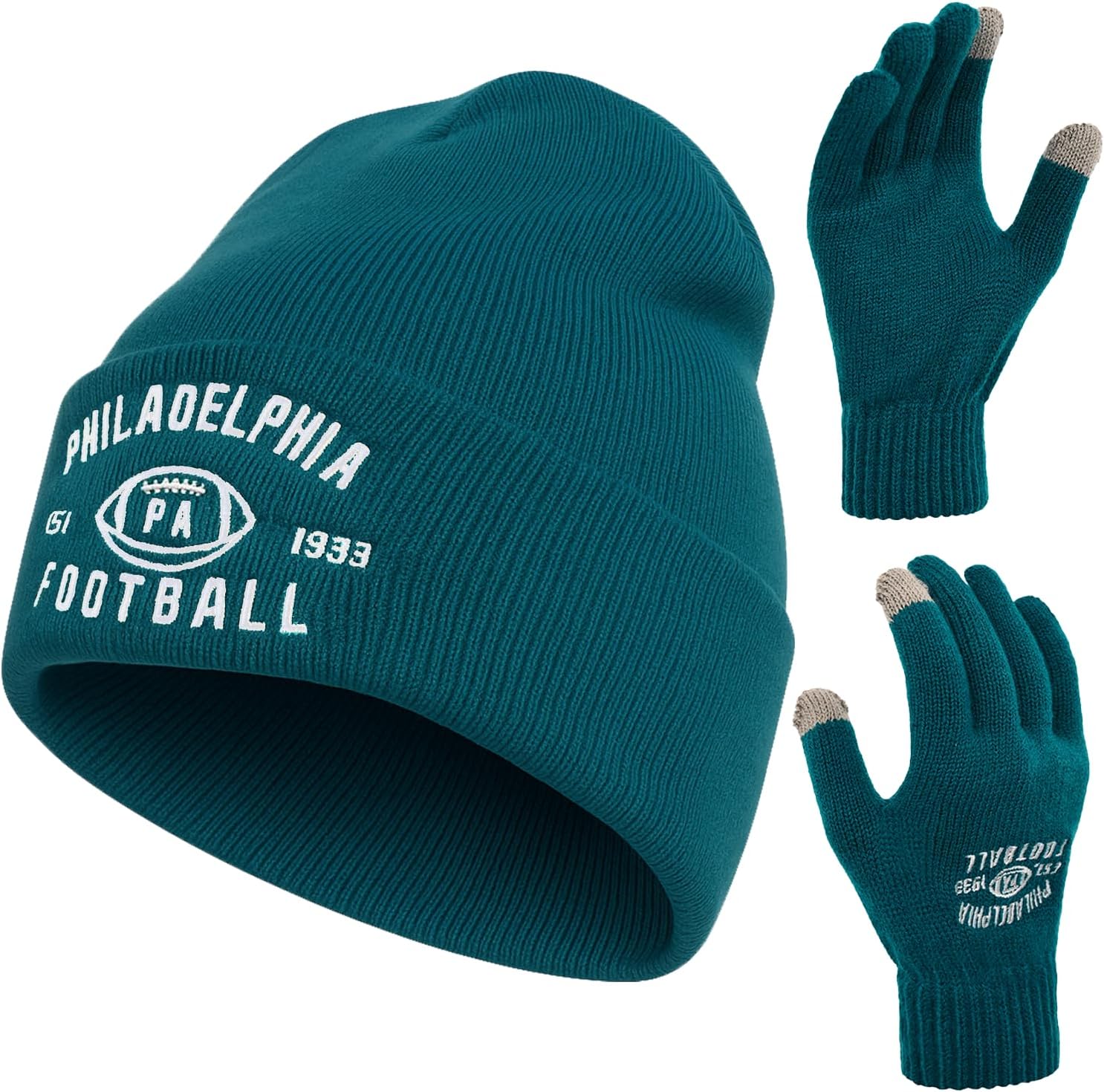 Vintage Classic Skull Cap Embroidery Beanie Fasion Hat Cuffed Winter Hat Knit Comes with Warm Gloves Gifts for Men Women Fans