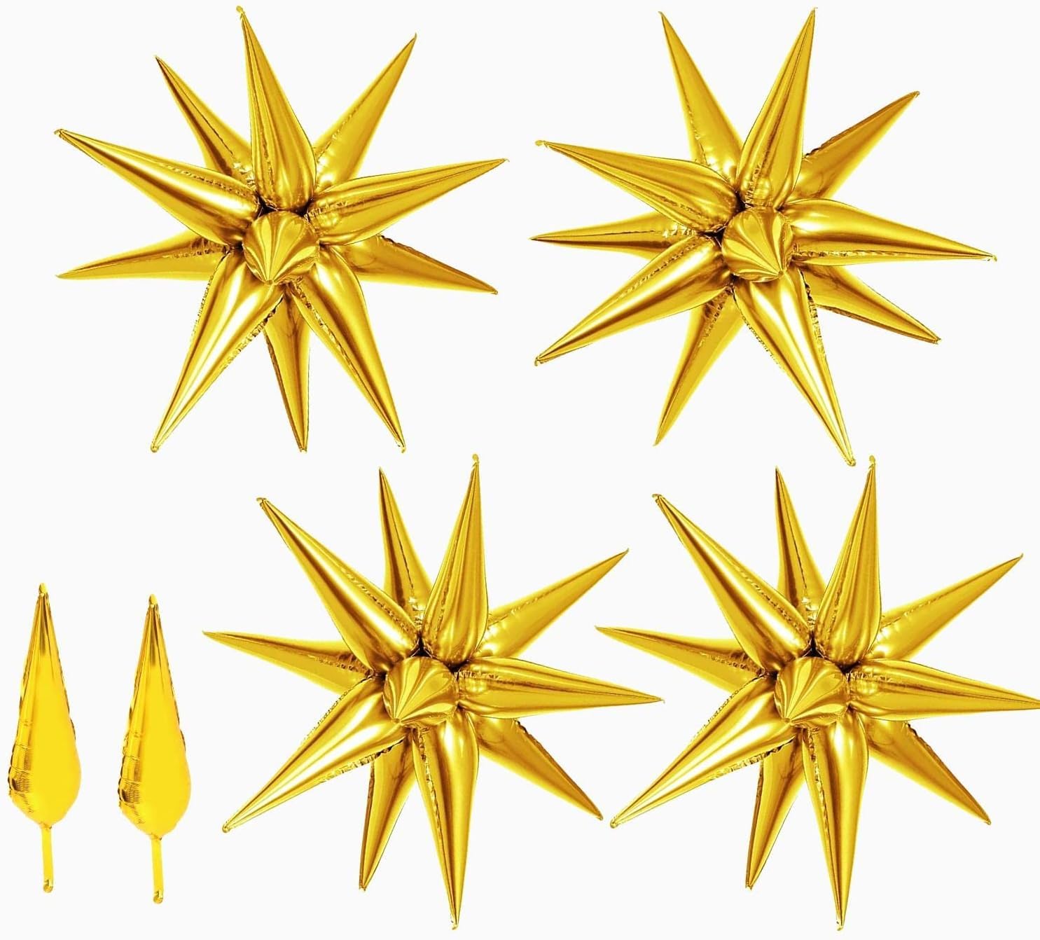 ELECDONGolden Star Balloons, 50Pcs Mylar Spike Explosion Starburst Cone Metallic Foil Balloons for New Year Graduation Birthday Wedding Decorations