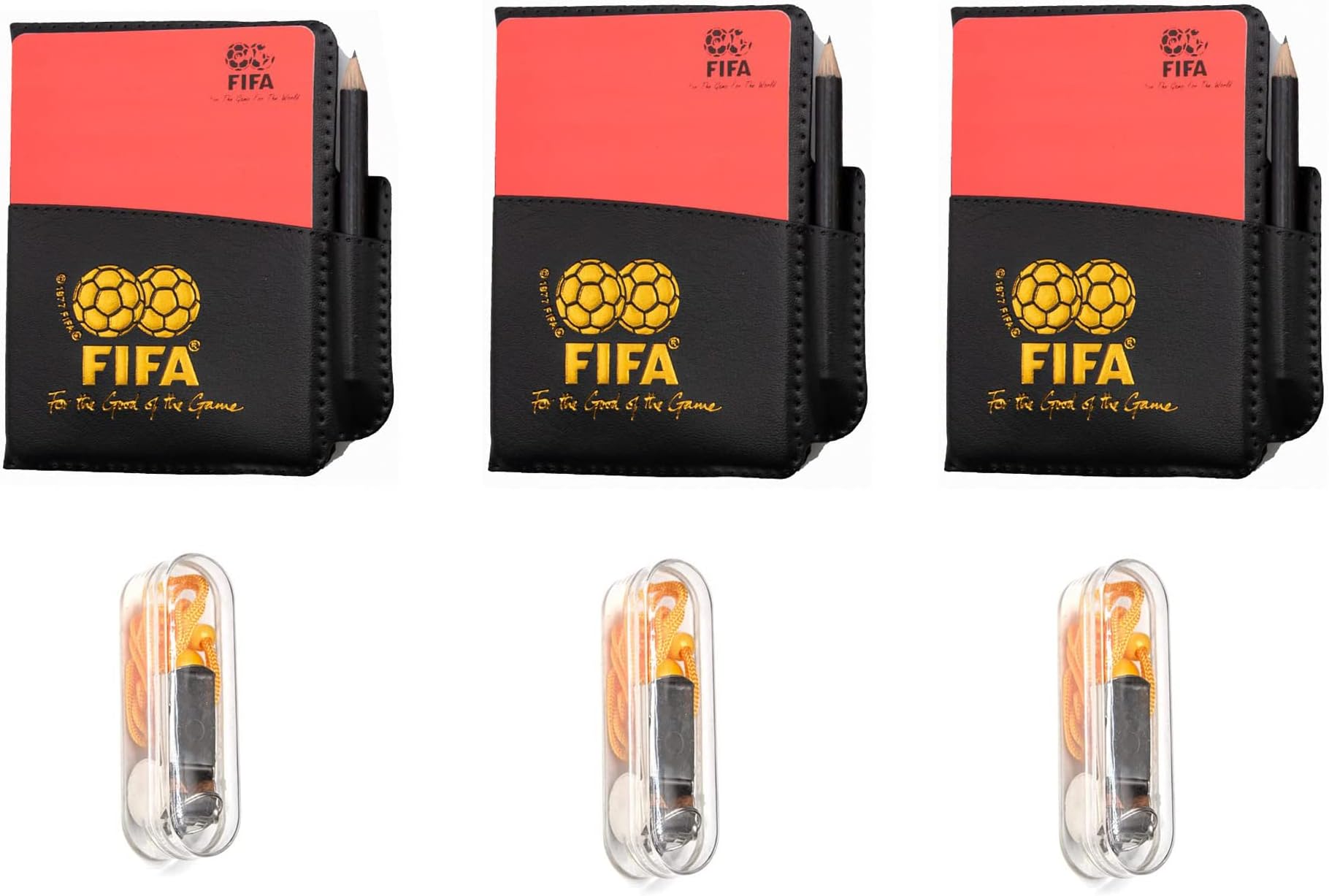 3 Set Soccer Coach Whistle with Referee Card Set, Red Yellow Cards with Notebook and Pencil,Coach Stainless Steel Whistles with Lanyard for Game Sports, Soccer Football Penalty Card
