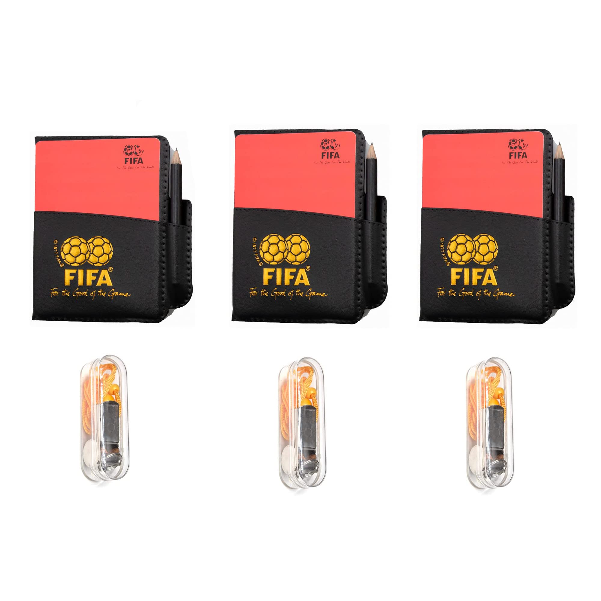 MAKINGTEC 3 Set Soccer Coach Whistle with Referee Card Set, Red Yellow Cards with Notebook and Pencil,Coach Stainless Steel Whistles with Lanyard for Game Sports, Soccer Football Penalty Card