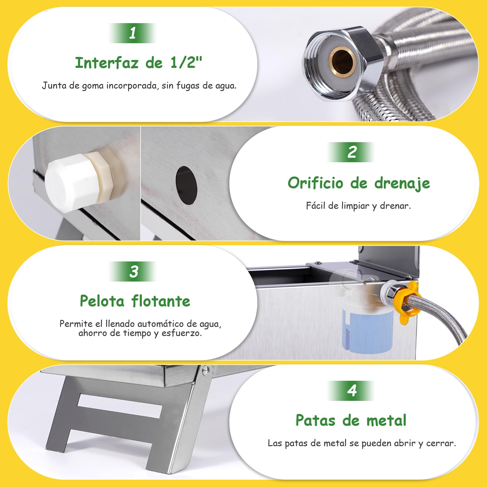 Bebedero Automático De Acero Inoxidable Para Pollos Dispensador AutomáTico De Regador De Pollo Con VáLvula De Flotador Y Pata Agua De Pollo De Metal De Gran Capacidad Para Pato Paloma Ganso (9 Litro）