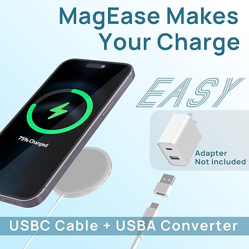 Miniatura 5 de MagEase - Cargador inalámbrico magnético de 15 W, compatible con iPhone 1615141312 Series, AirPods Pro 23, Samsung S24 Ultra - Incluye cable USB-CA