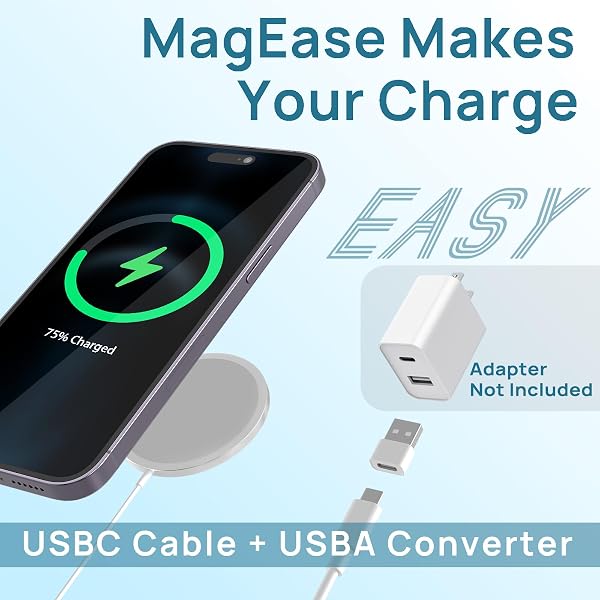 Magnetic Wireless Charger, Mag Safe Charger 15W Fast Charging for iPhone 17/16/15/14/13/12 Series and AirPods 4/3/2/Pro, Wireless Charging Pad with USB A/C Dual Ports (White, Adapter not included) - 2