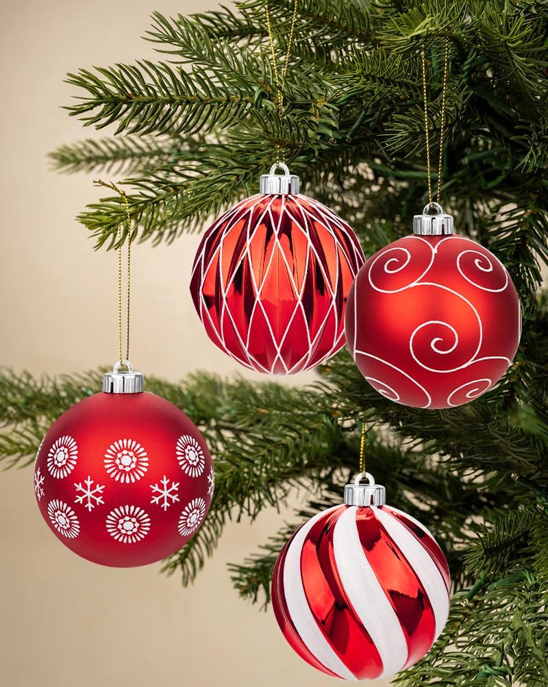 Christmas Ball Ornaments - Large Red 4.7" Shatterproof Tree Hanging Ornaments for Xmas, New Year, Wedding, Party & Holiday Indoor/Outdoor Decor