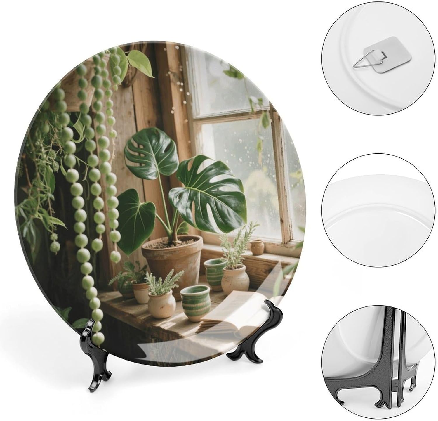 Sage Green Boho Decorative Plates Bone China Plates with Stand for Display 10inch Round Ceramic Dinner Plates Dessert Plate for Kitchen Party Coffee Table Decor Art