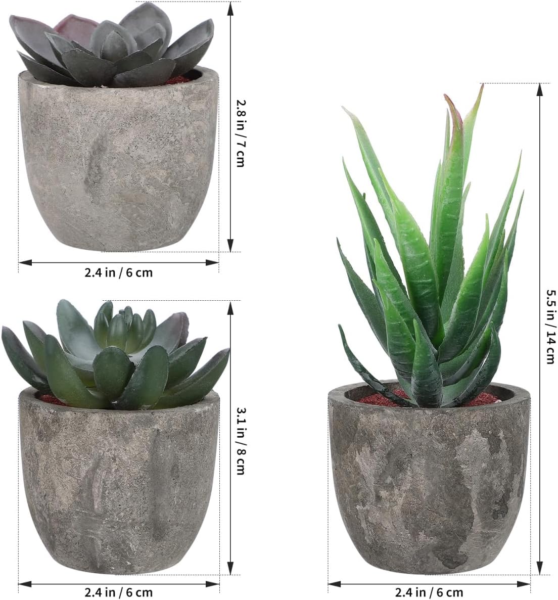 OUNONA 3Pcs Artificial Succulent Plants Potted, Artificial Plants Indoor, Faux Succulents Assorted Decorative Faux Potted Fake Cactus Cacti,Aesthetic Mini Decor for Office Desk Decor