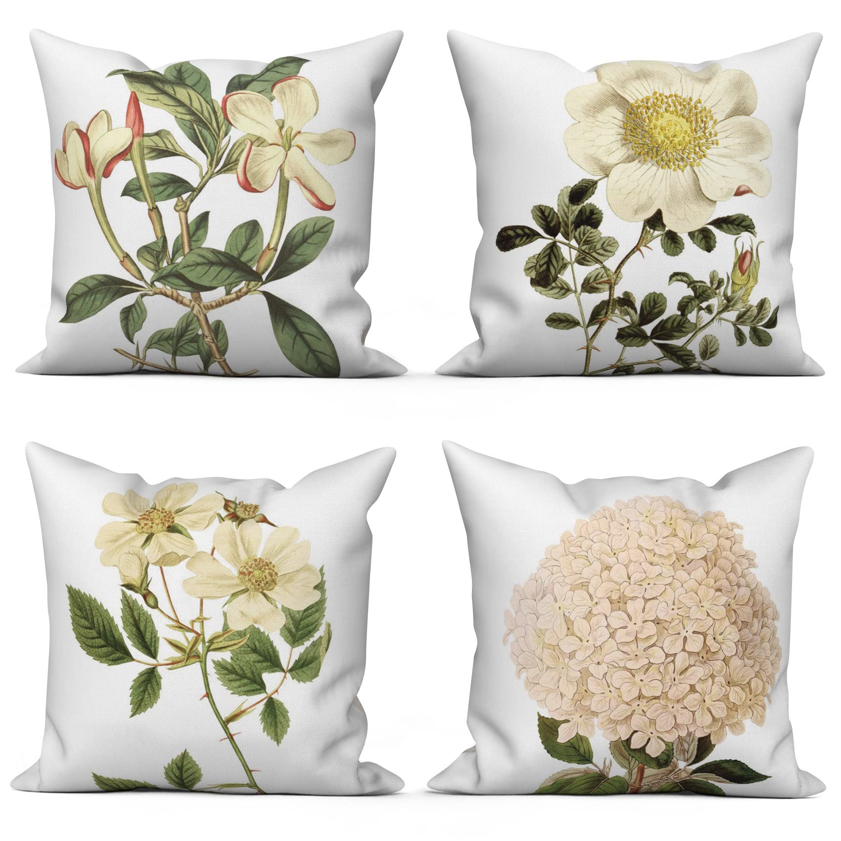 ASDCXZ Flower Cushion Cover 50x50 cm 4er Set, Hand Painted White Sofa Cushion Covers Washable Polyester Flax Textile Outdoor โ image 1