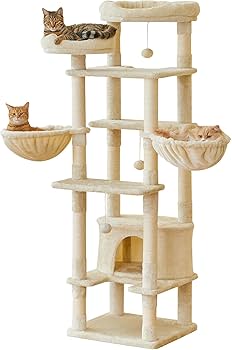 キャットタワー 据え置き多頭大型猫おしゃれ全高175cm猫用品 ブラウン AIFY キャットタワー 猫タワー 据え置き 大型猫 猫ハンモック B