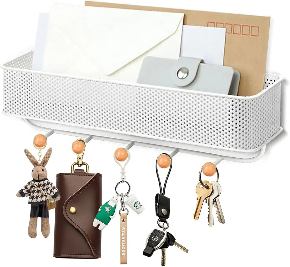 Porta Chaves Parede, Porta Chaves, Cabideiro de Parede, Suporte de Chave, Estique Organizador de Entrada, Dupla Instalação (Branco)
