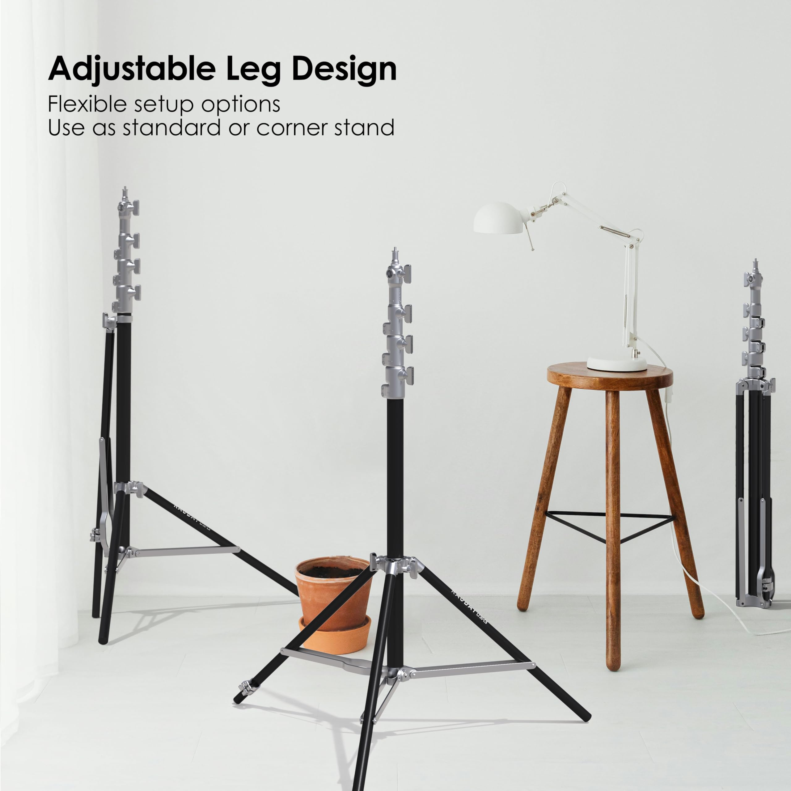 RAUBAY Supporto per luce da 3 m, stile angolare con cuscino d'aria, supporto regolabile per luce fotografica con livella a bolla e gamba angolare, treppiede salvaspazio per softbox, video e fotografia