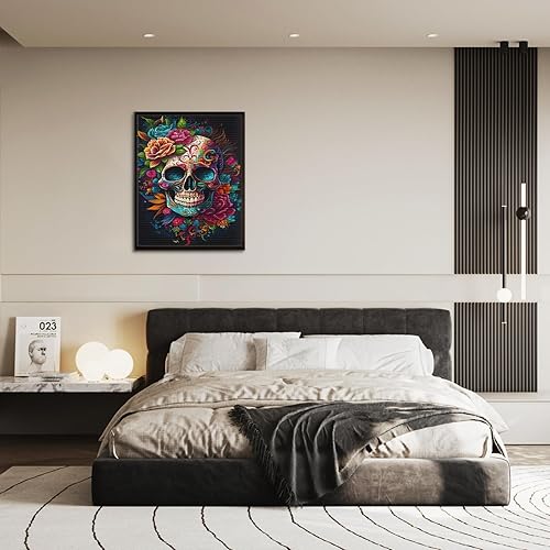 Miniatura 2 de Kit de pintura de diamantes para adultos, kit de arte de diamantes de calavera y flor para adultos, kit de pintura de diamantes de diamante, arte de