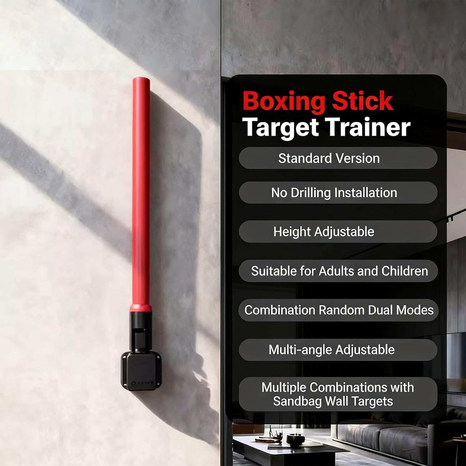 Boxing Reflex Stick Trainingsgerät, an der Wand montiertes Schlagziel mit Schlagmatte, Fernbedienung, Handschuhen & 4000mAh Akku, Einstellbarer Winkel/Höhe für Agilitätsverbesserung