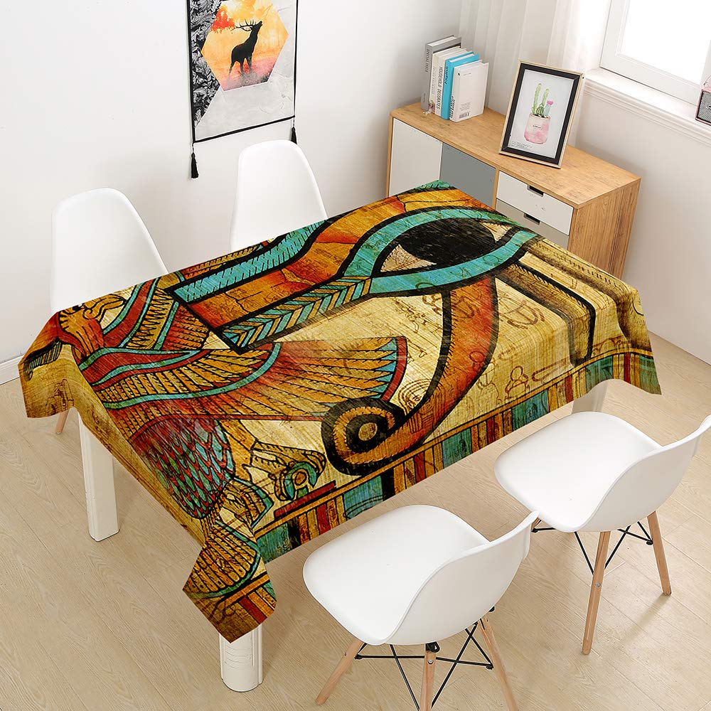 Hearda Egyptian Eagle Tablecloth Waterproof Polyester For Rectangle/Round Table, 3D Tribal Art Pattern Home Decoration Stain Resistant Dust-Proof Wipe Clean For Garden Kitchen (,100X140cm)