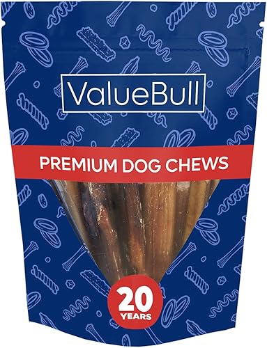 ValueBull Bully Sticks para perros grandes, Jumbo de 6 pulgadas, 10 unidades, totalmente naturales, alimentados con pasto, de un solo ingrediente,