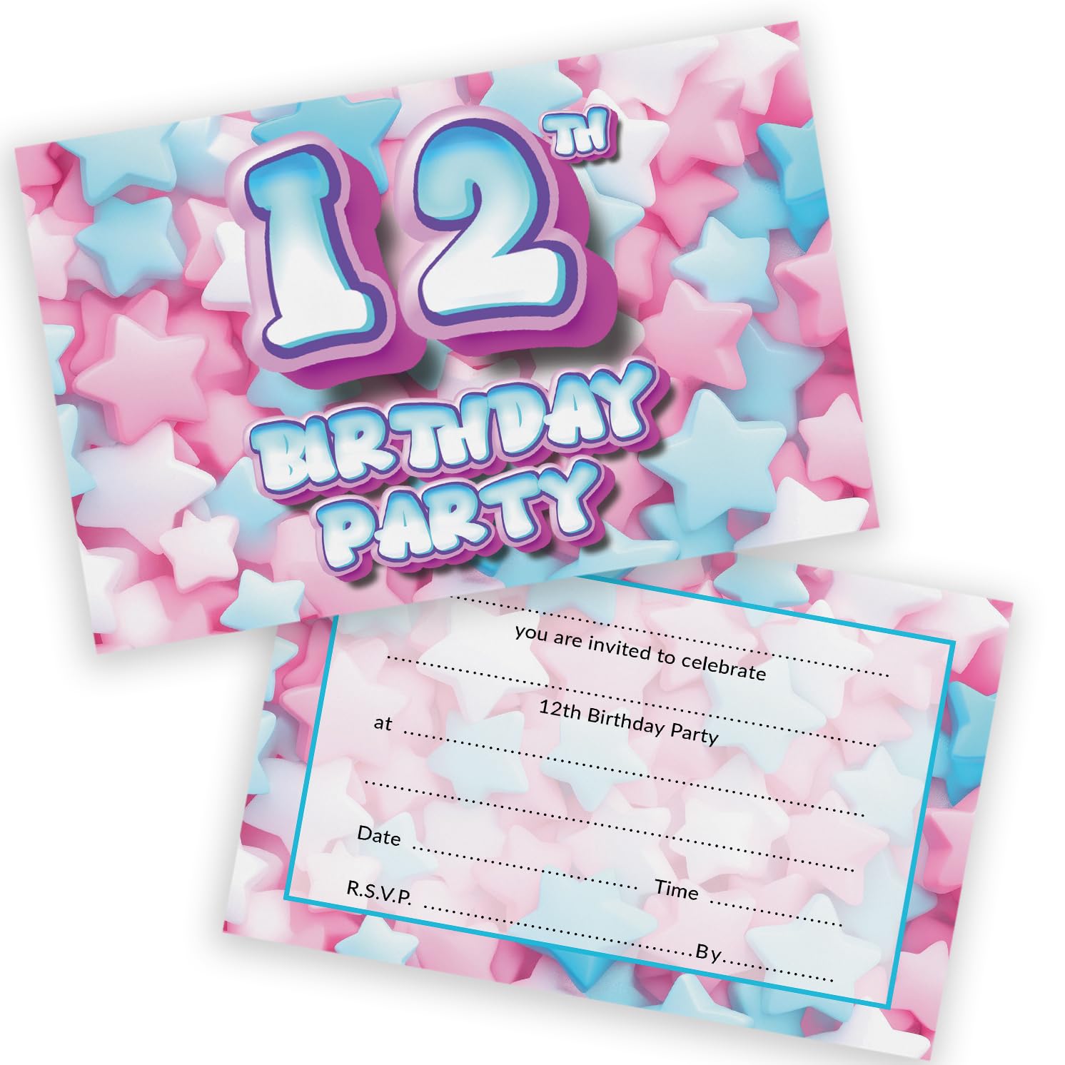 12th Birthday Party Invitations Kids - Sweet Marshmallow 28 Pack - Childrens Birthday Invitations for Boys/Girls A6 Bday Party Invites Invitation Cards with Folding Envelopes