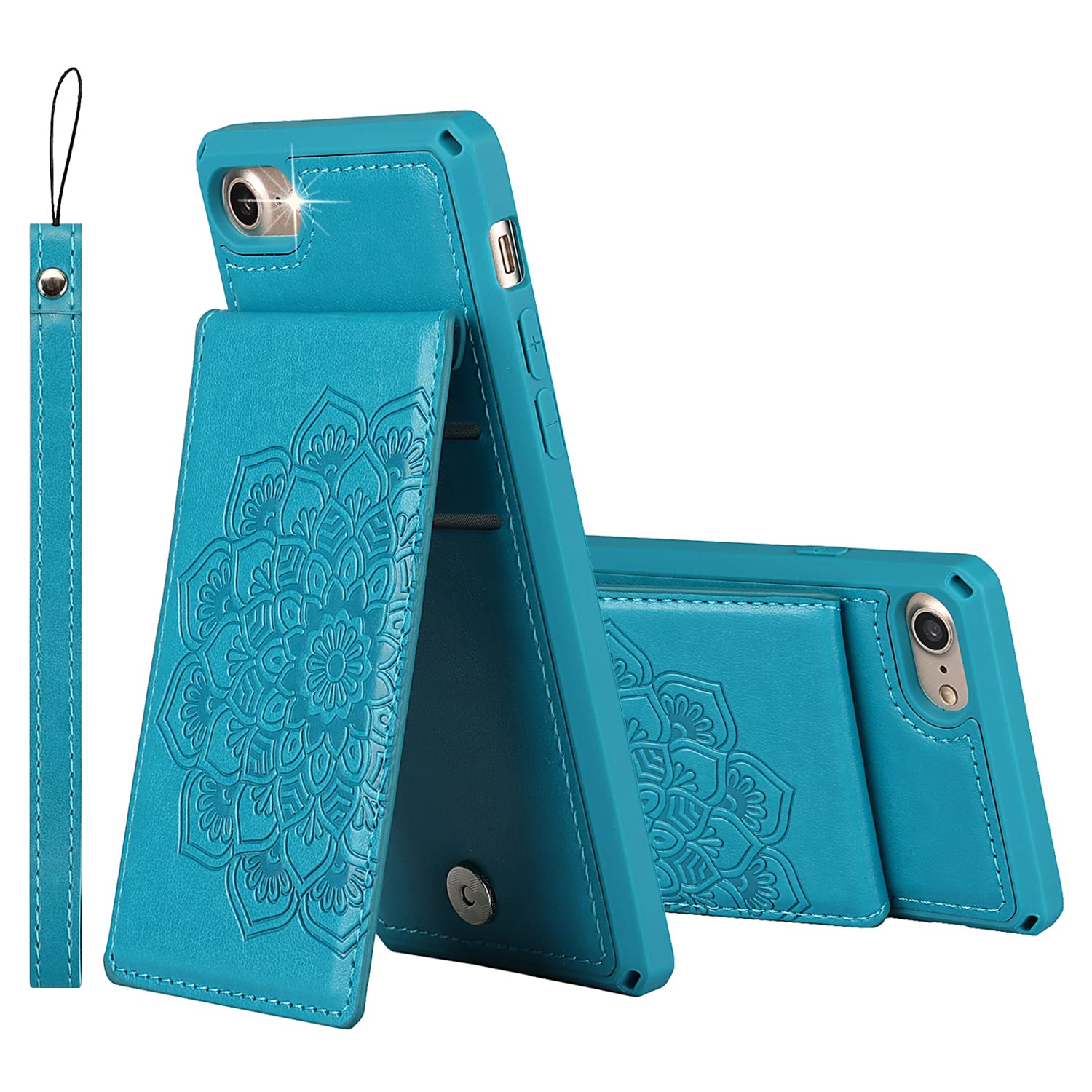 iPhone SE3 2022-iPhone SE2 2020-iPhone 8-iPhone 7-flower Wallet case-Blue
