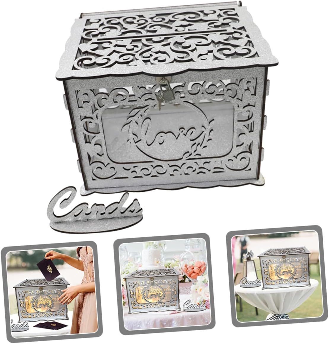 MERRYHAPY Wooden Hollow Card Box Wedding Envelope Money Holder Decorative Storage Box for Birthday Anniversary Greeting Cards Collection