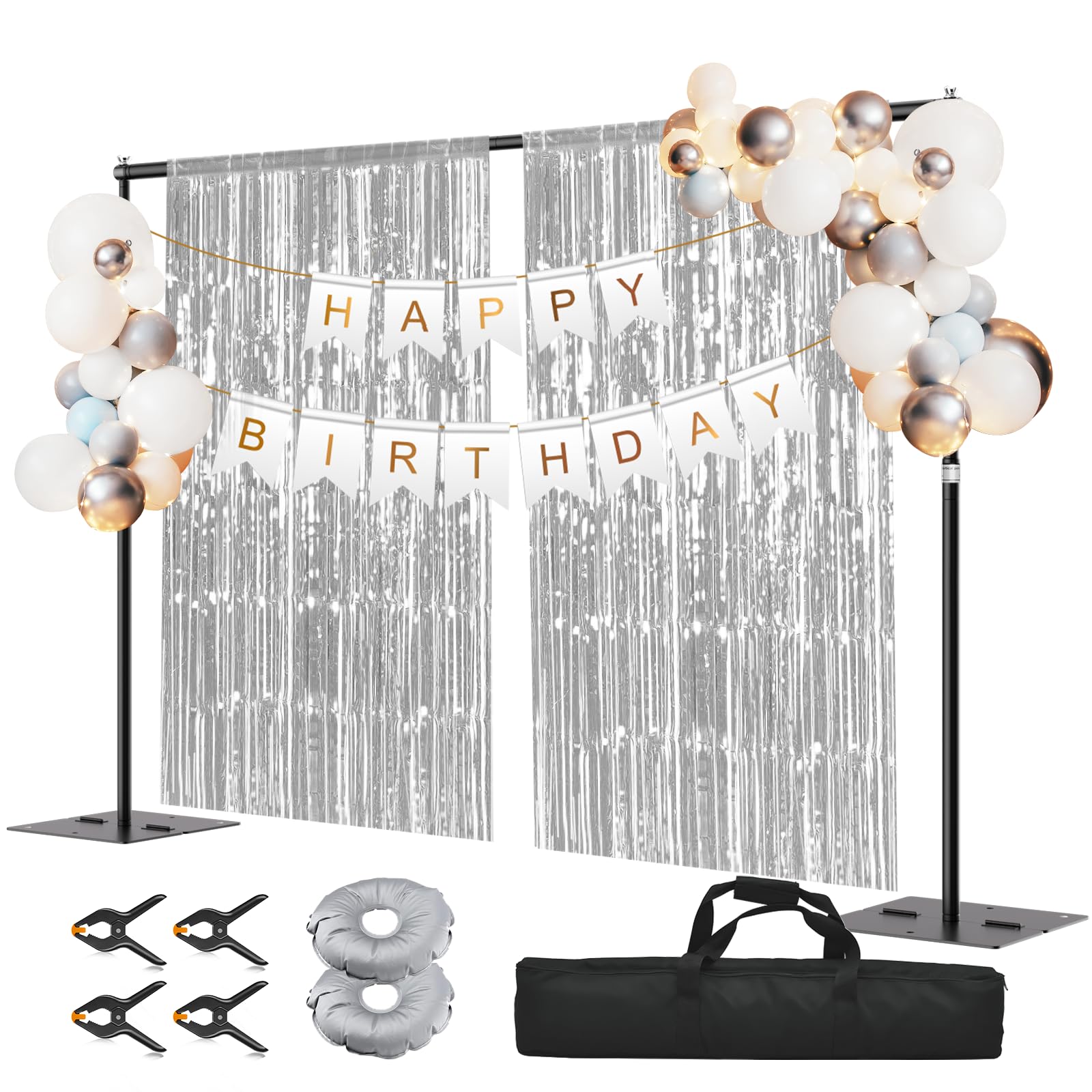 Qoolfoto 8.5x10ft Backdrop Stand, Adjustable Photography Background Frame with Heavy Duty Metal Flat Base, Pipe and Drape Kit Photo Support Poles for