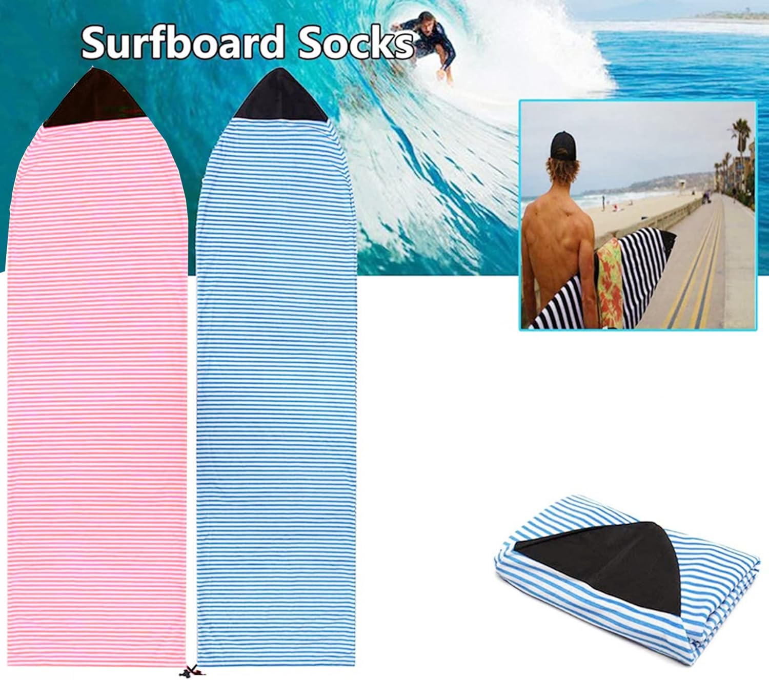 Surf Sock, Surfboard Sock, Longboard Paddleboard Surf Board Sup Paddle Board Cover, 8 Foot 8ft Quick Dry Stretch Surfboard Bag Sleeve with Drawstring Closure 230x50 cm Pink
