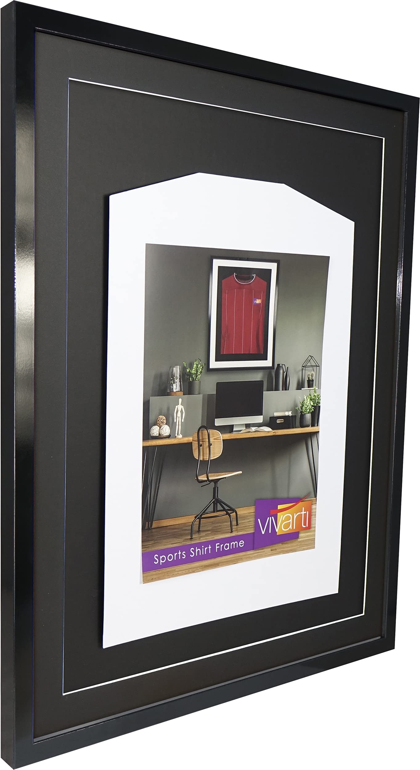 Vivarti DIY dla dorosłych 3D montowana koszulka sportowa ramka ekspozycyjna do koszulki piłkarskiej, koszulka rugby, koszula z paskiem Shadow Box - 60 x 80 cm - błyszcząca czarna ramka, czarny uchwyt, czarna tylna karta