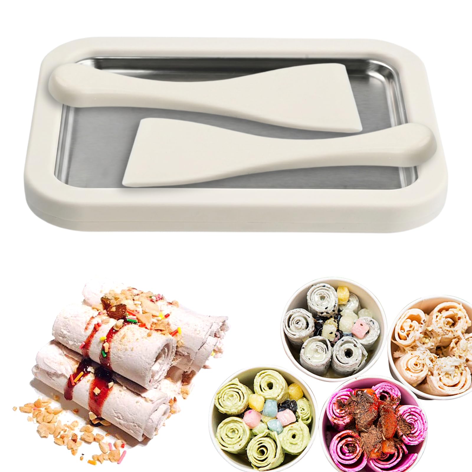 Ice Cream Roller Maker Pan with 2 Spatulas, Instant Ice Cream Tray