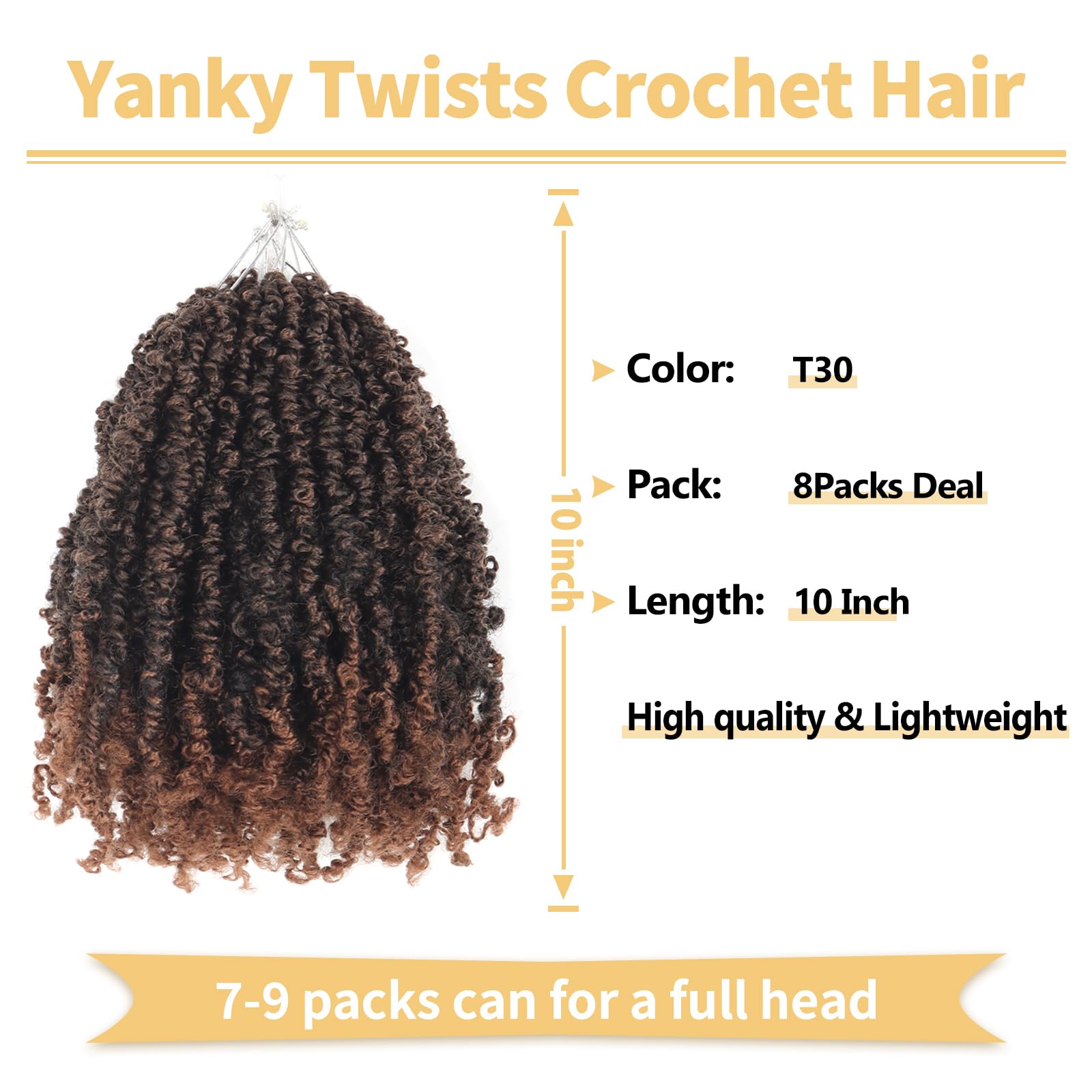 Ainimiu Yanky Twist Crochet Hair, 10Inch 8 Packs (20 Strands/Pcs) Pre-twisted Fluffy Spring Mini Twist Short Passion Twist - Image 2