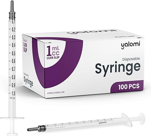 1mL Luer Slip Syringe (No Needle) | Sterile & Individually Wrapped | Professional, Industrial & Personal Use | 100 Pack | Yalomi