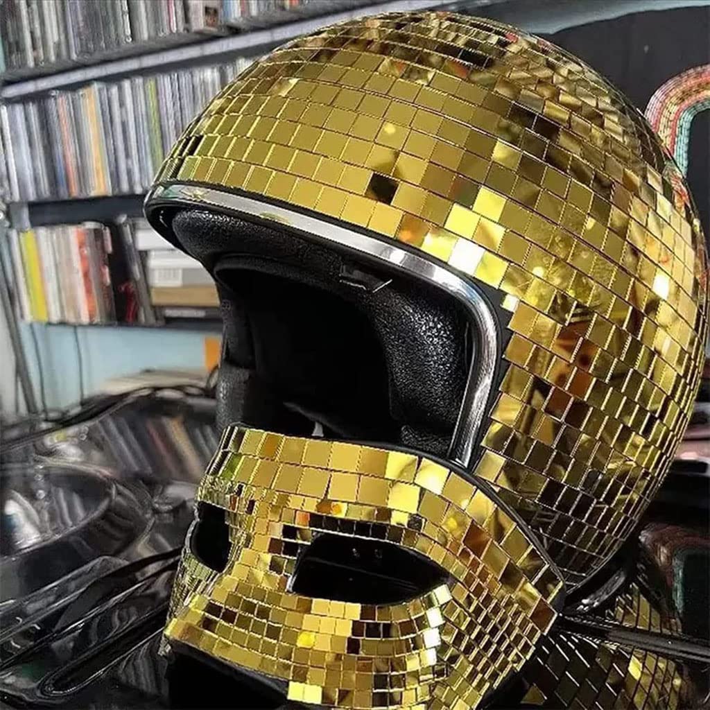 3/4 Motorcycle Half Helmet, DOT Approved Glitter Mirror Disco Ball Electric Motorbike Open Face Helmet for Men Women, Light Breathable for Art Decorations DJ Nightclub Stage Bar-A|57-62CM : Automotive