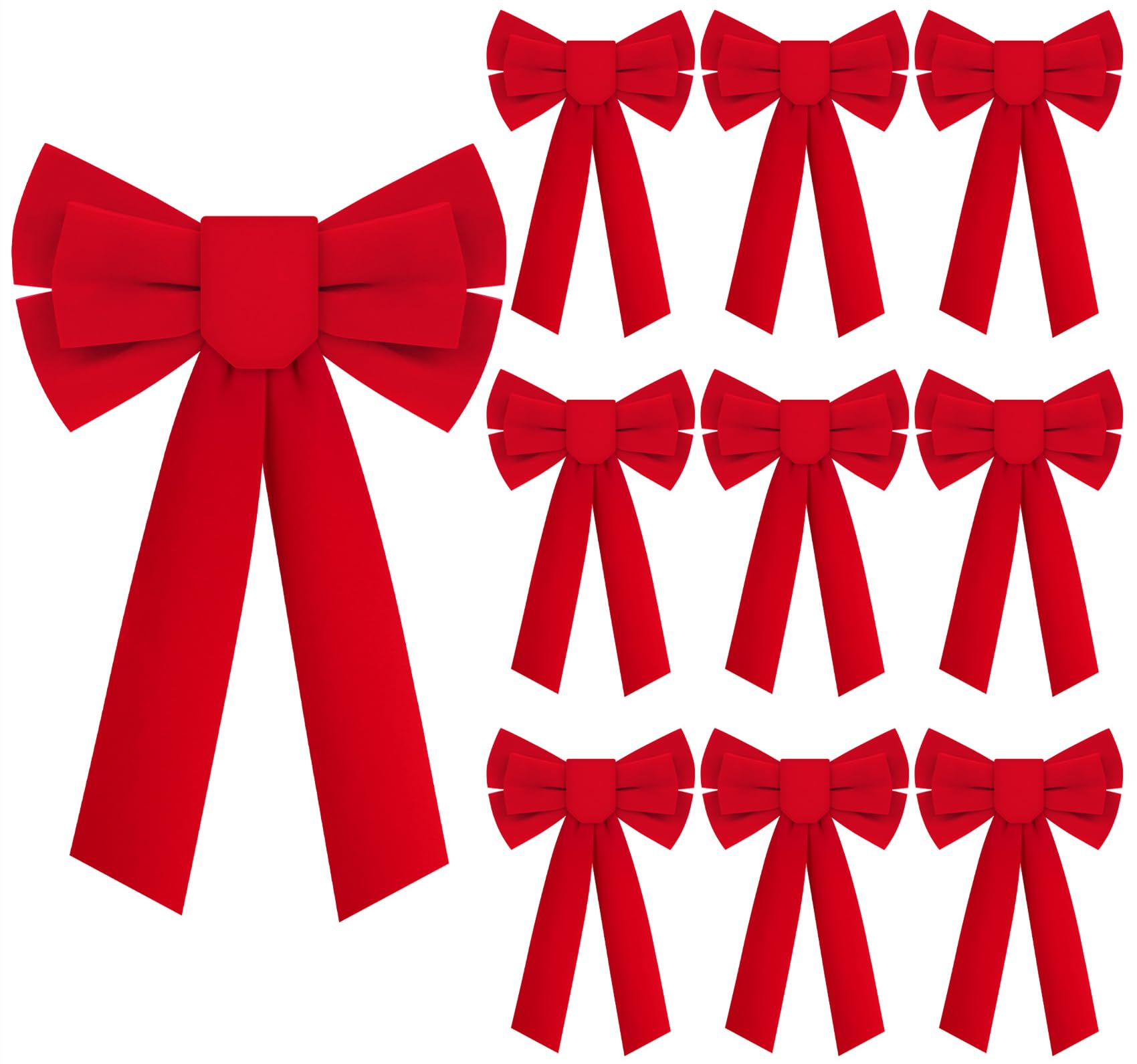Roberly10 Pcs Red Velvet Bows for Christmas Tree Wreath, 13" x 9.1" Red Christmas Bows for Garland Stairs Fireplace Fence Front Door Holiday Wedding Home Tree Decorations