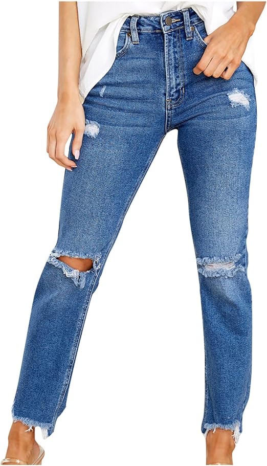 Women Ripped Distressed Ankle Jeans 